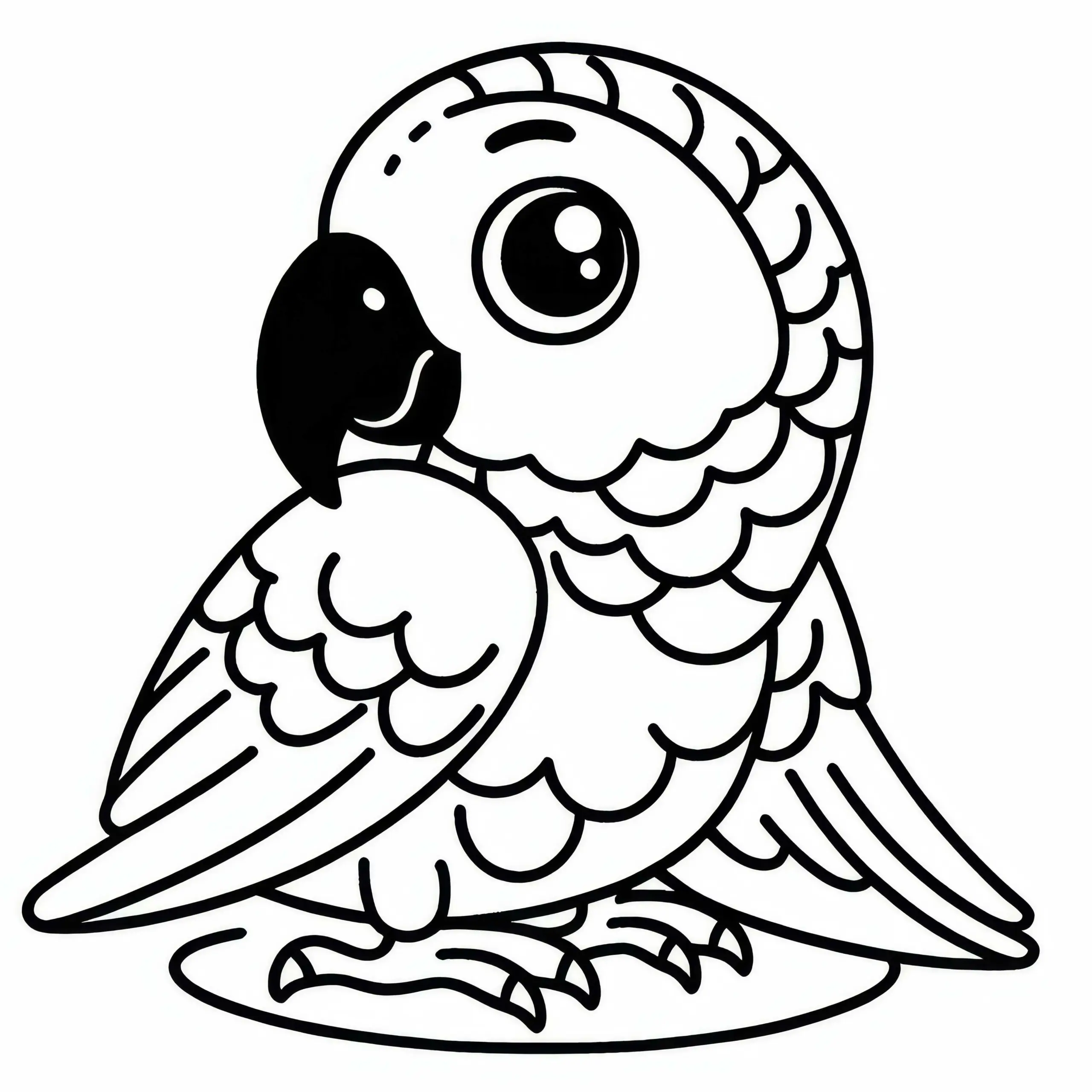 Graupapagei – African Grey Parrot – Vogel aus Afrika – Malvorlage kostenlos (Ausmalbild)
