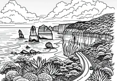 Great Ocean Road mit Steilklippen – Malvorlage Australien Ozeanien gratis