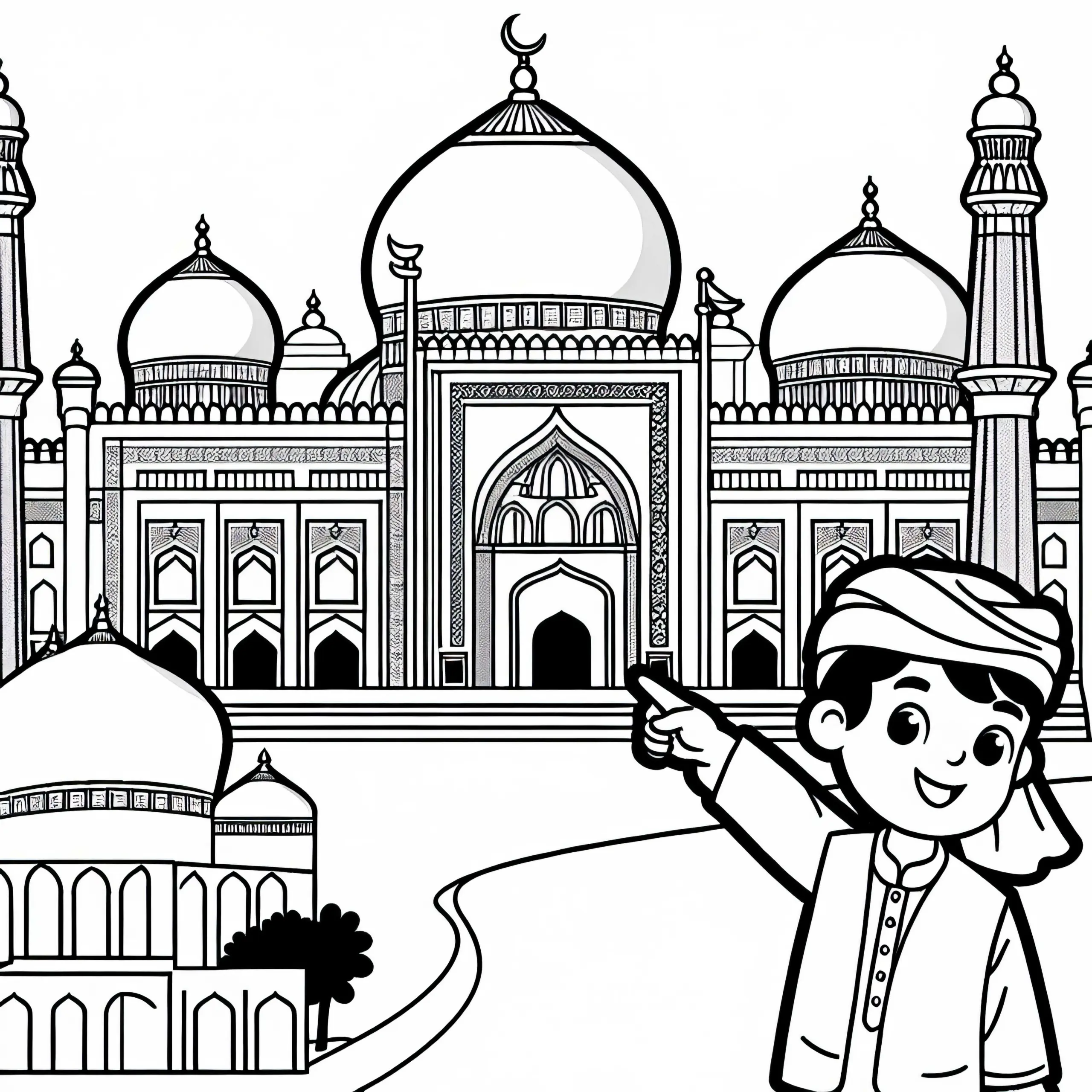 Große Moschee Malvorlage für islamische Kultur kostenlos (Ausmalbild)