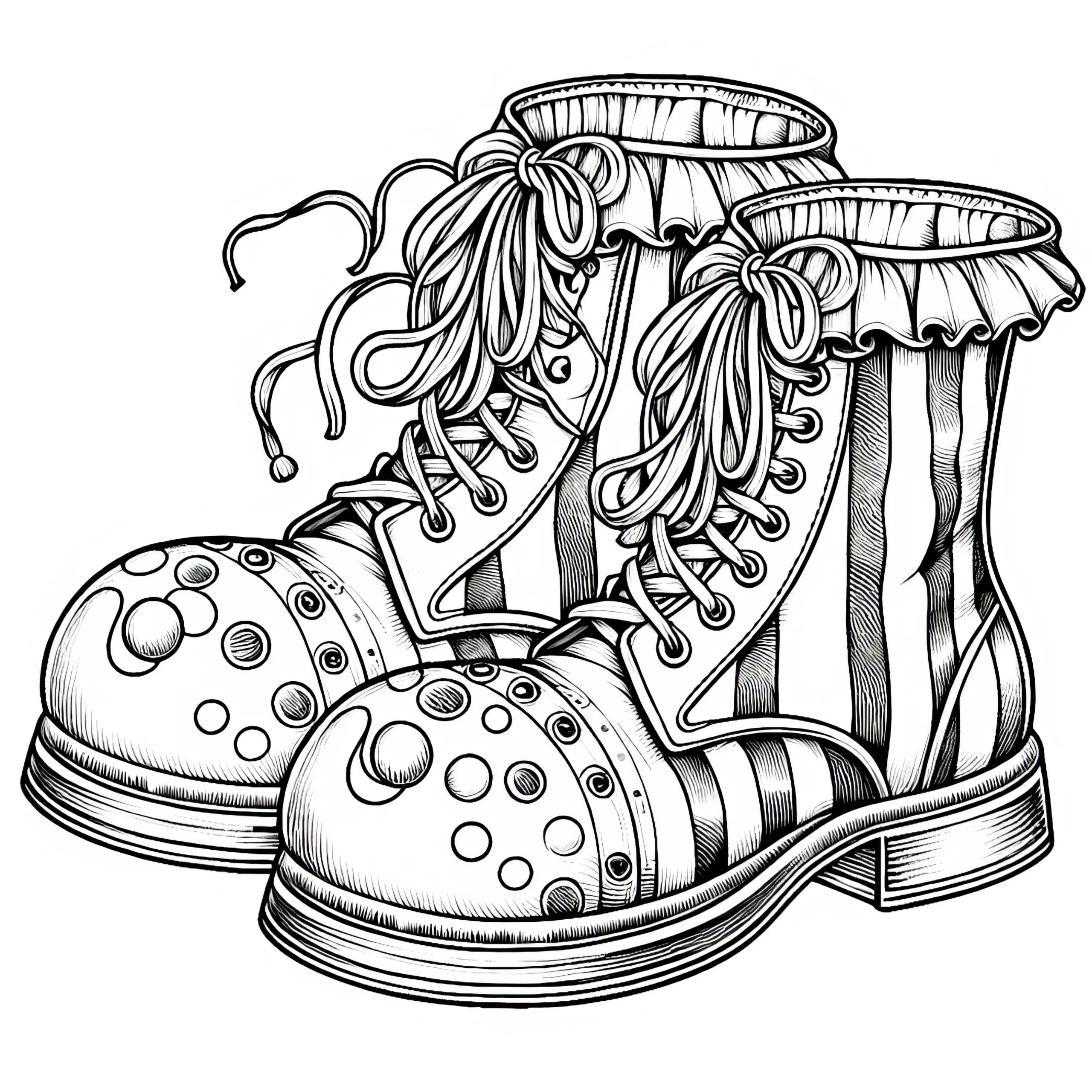 Große Schuhe eines Clowns – Ausmalbild als detailreiches Kunstwerk