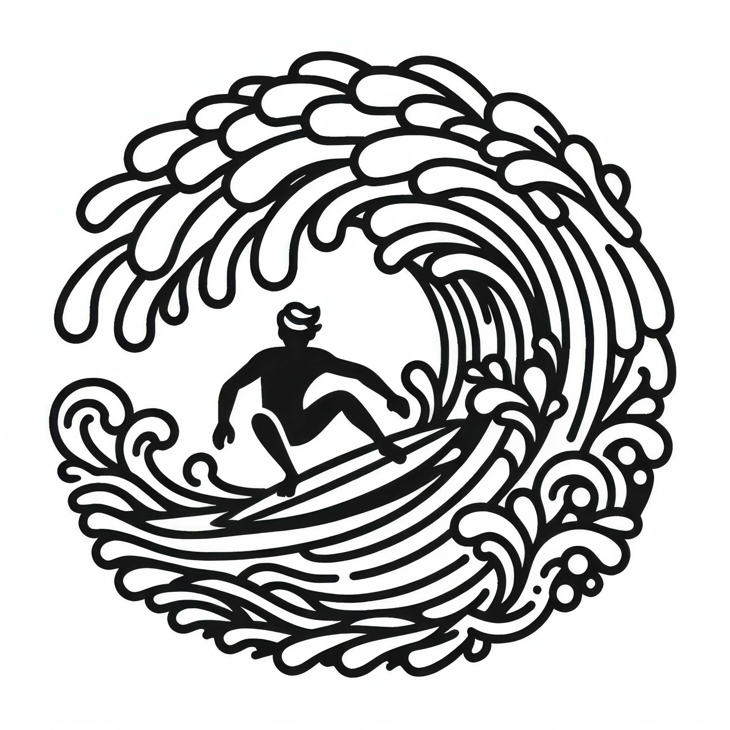 Große Welle bricht mit Surfer mittendrin – Ausmalbild kostenlos