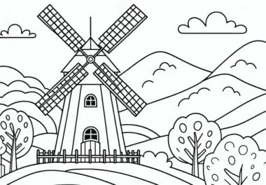 Mühle-Ausmalbilder: Landschaftsmotive kostenlos ausmalen