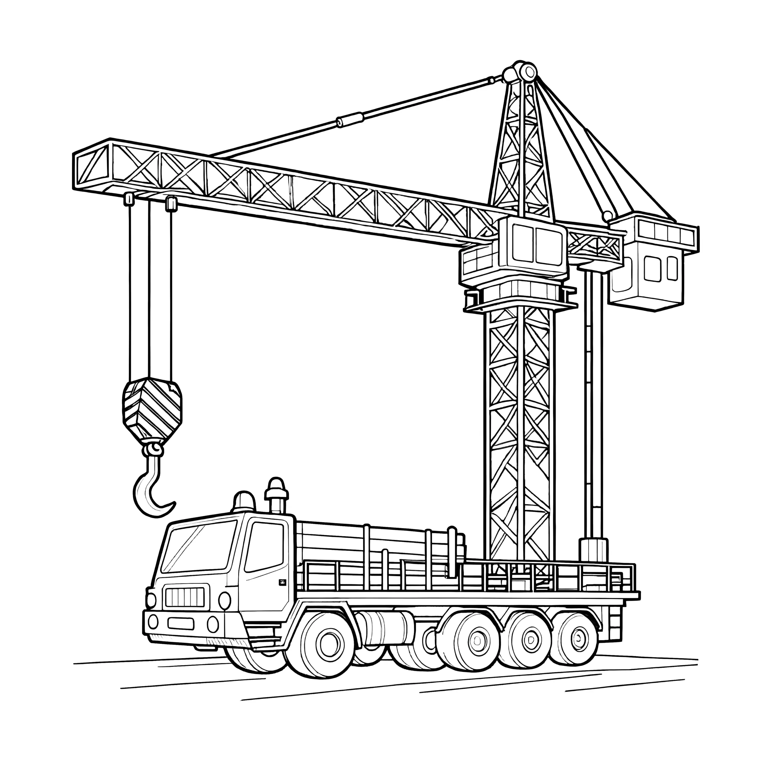 Großer Kranwagen: Malvorlage kostenlos zum Download (Ausmalbild)