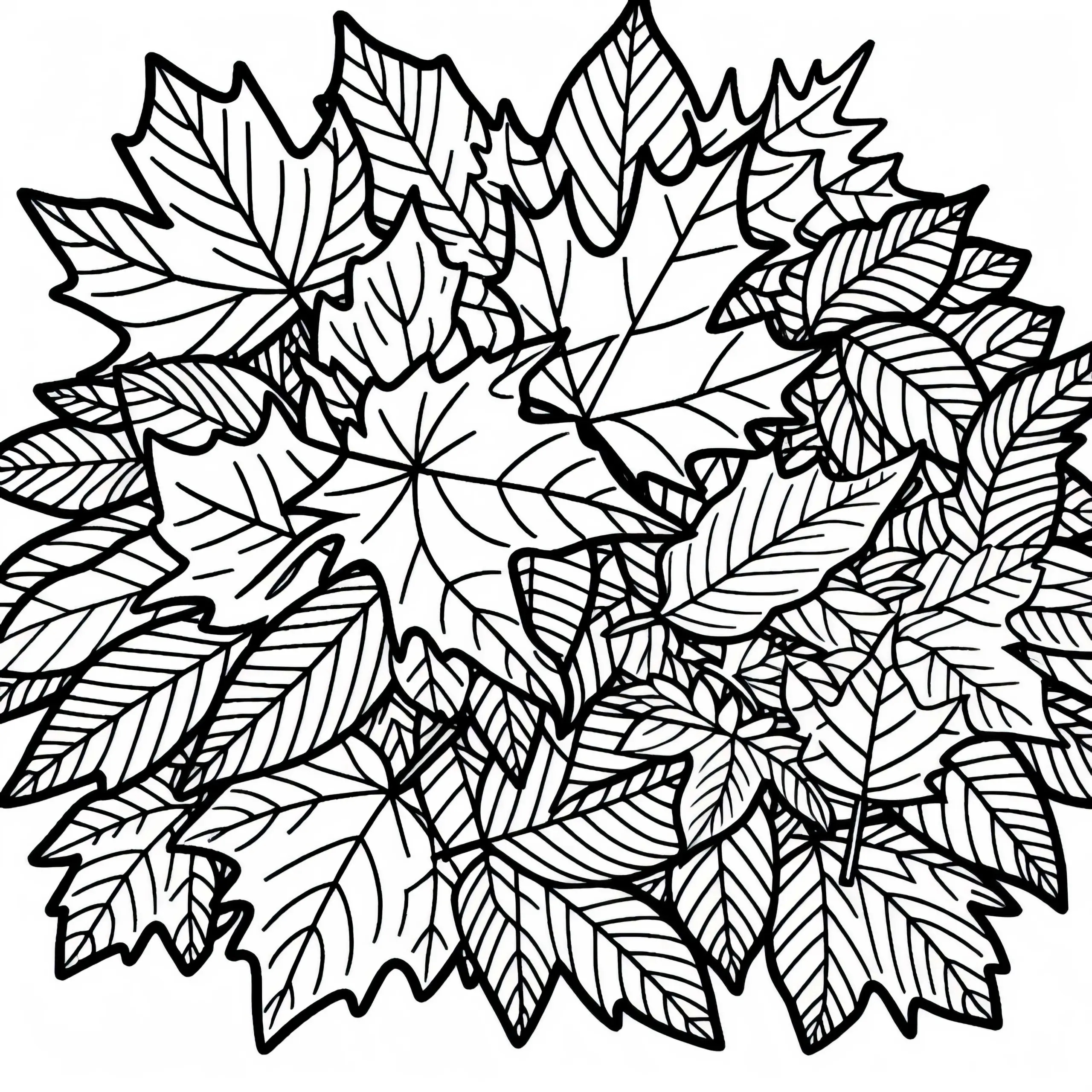 Großer Laubhaufen mit Herbstblättern als Ausmalbild kostenlos