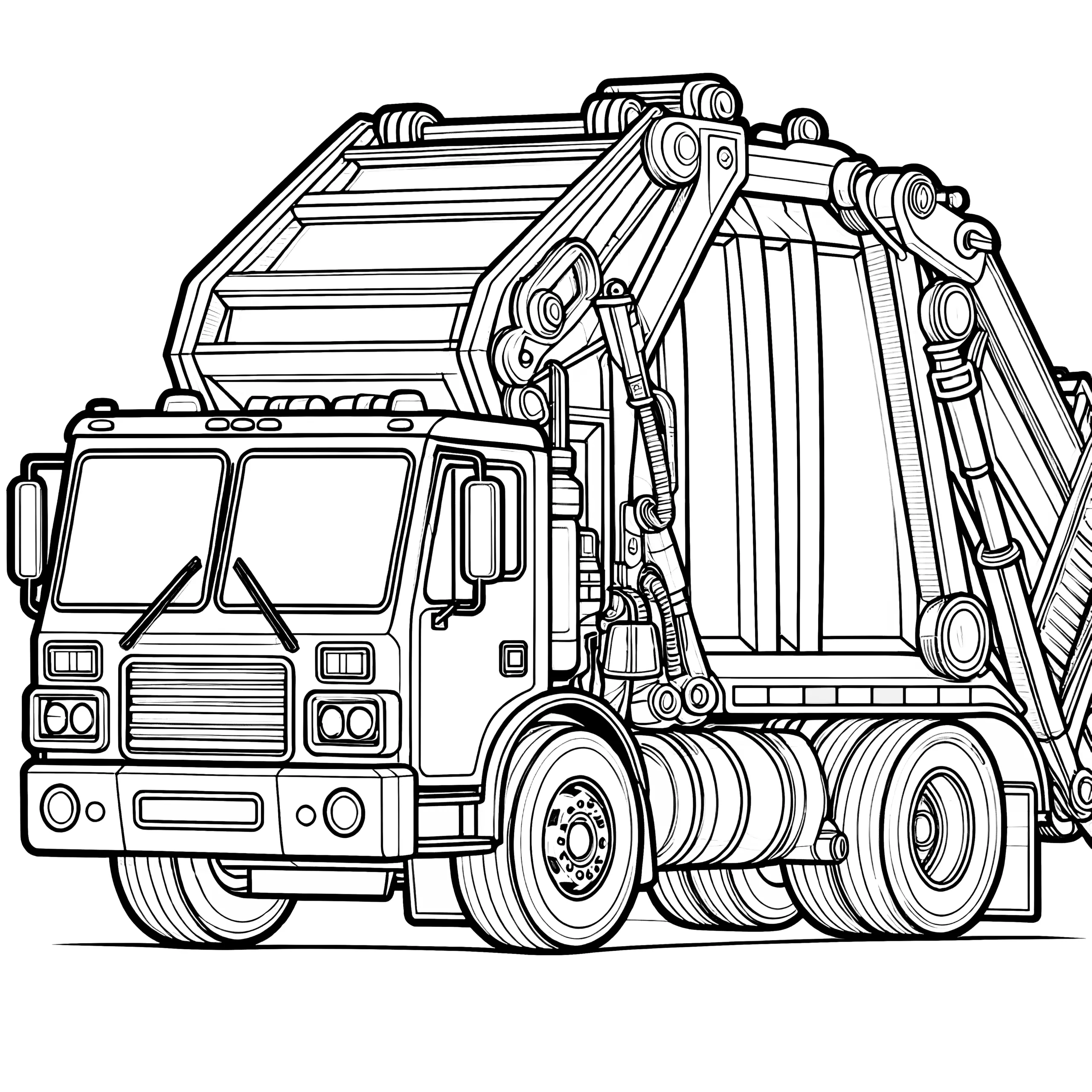 Großer Müllwagen als Malvorlage (Kostenlos) (Ausmalbild)