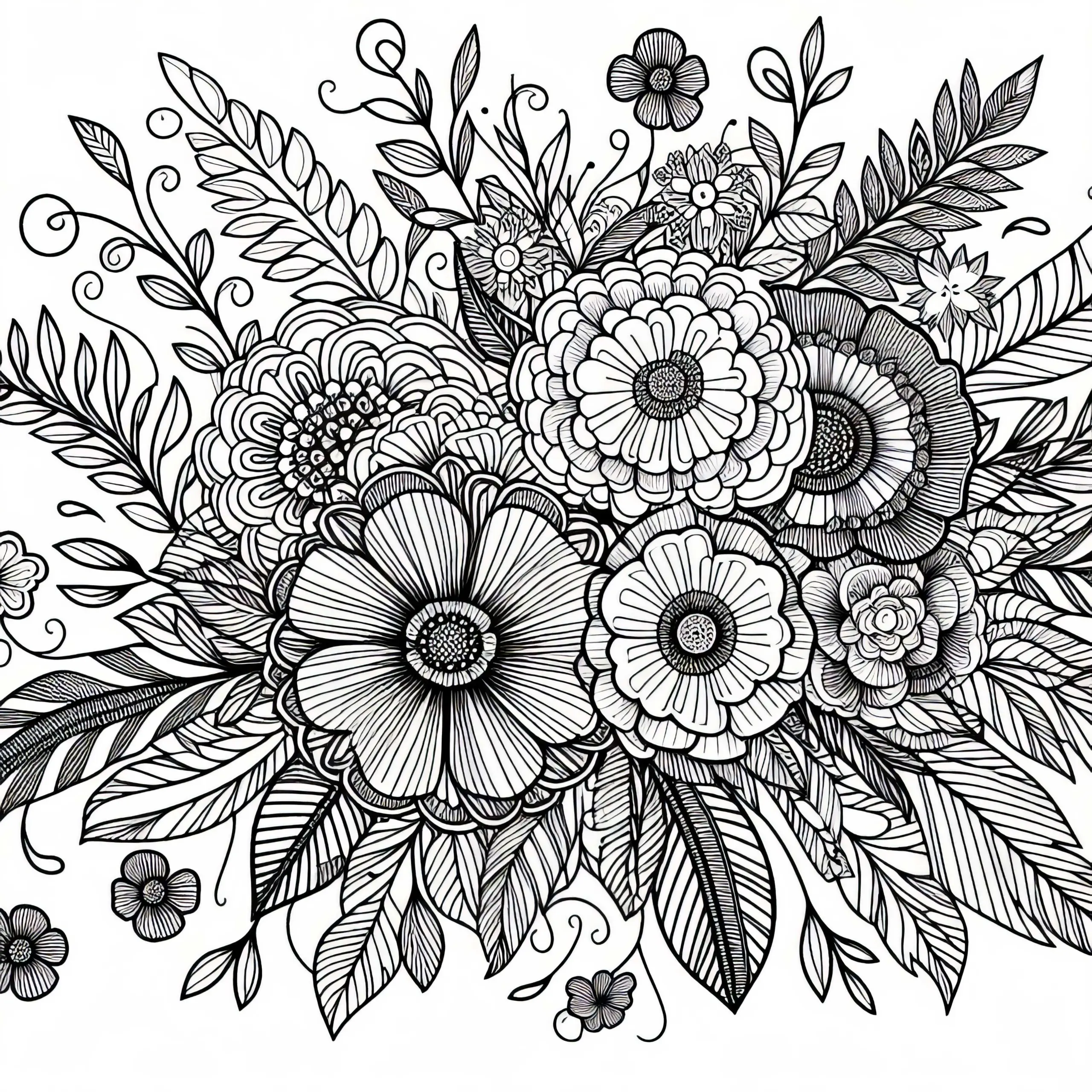 Großer Strauss Blumen Malvorlage für Erwachsene Kostenlos (Ausmalbild)