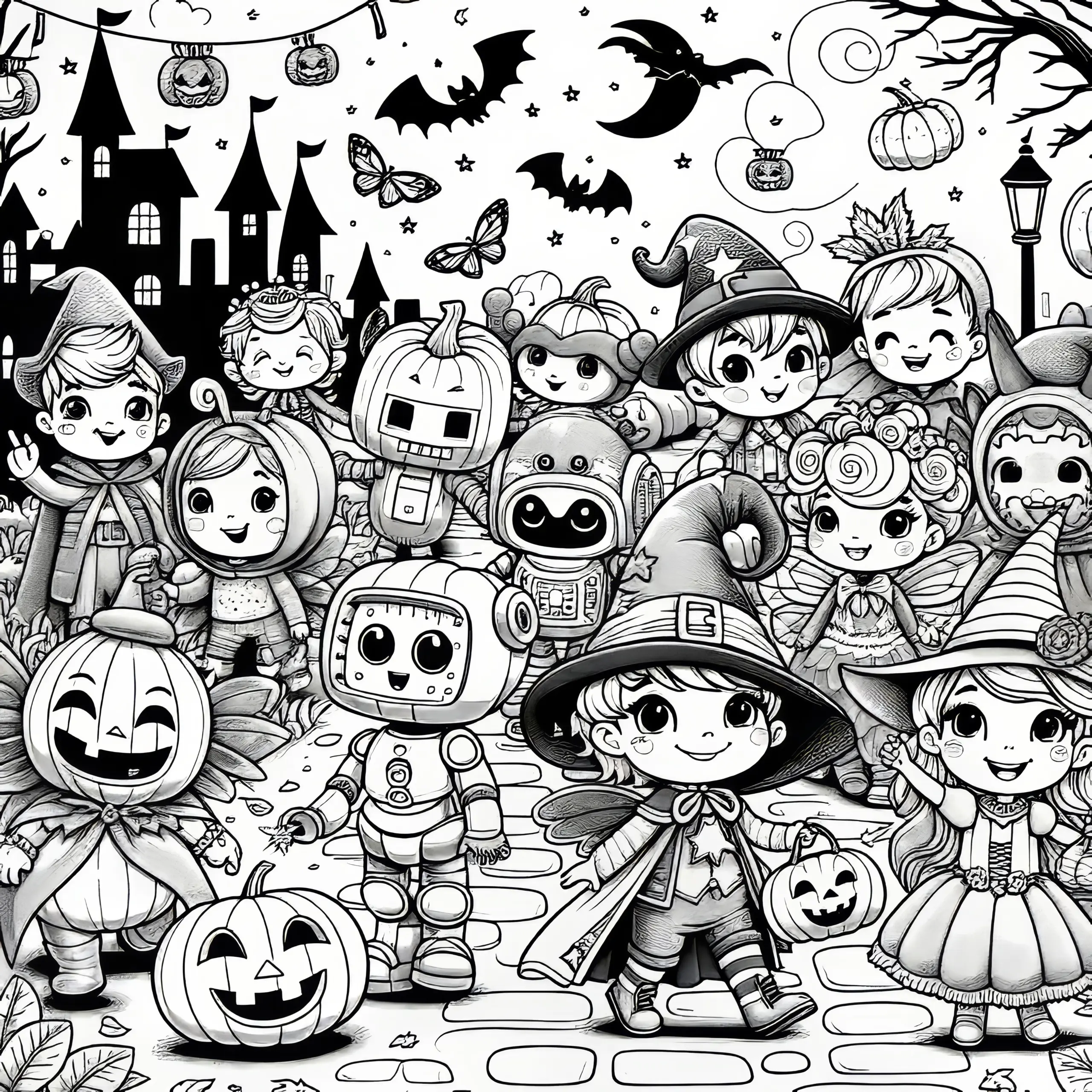 Großes Monsterfest: Halloween Ausmalbild (Kostenlos)