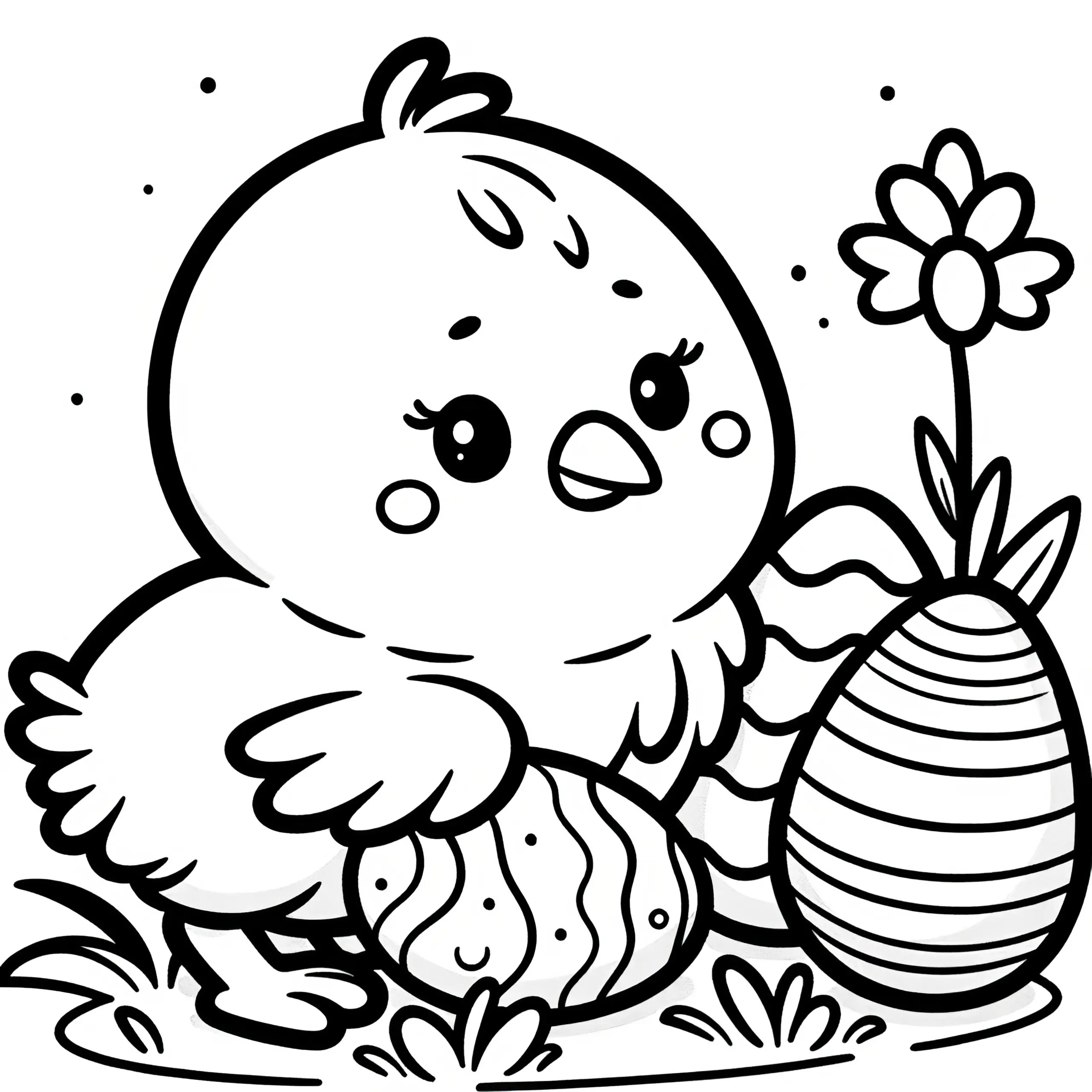 Großes Osterküken mit Ostereier: Einfache Malvorlage für Kinder (Gratis) (Ausmalbild)
