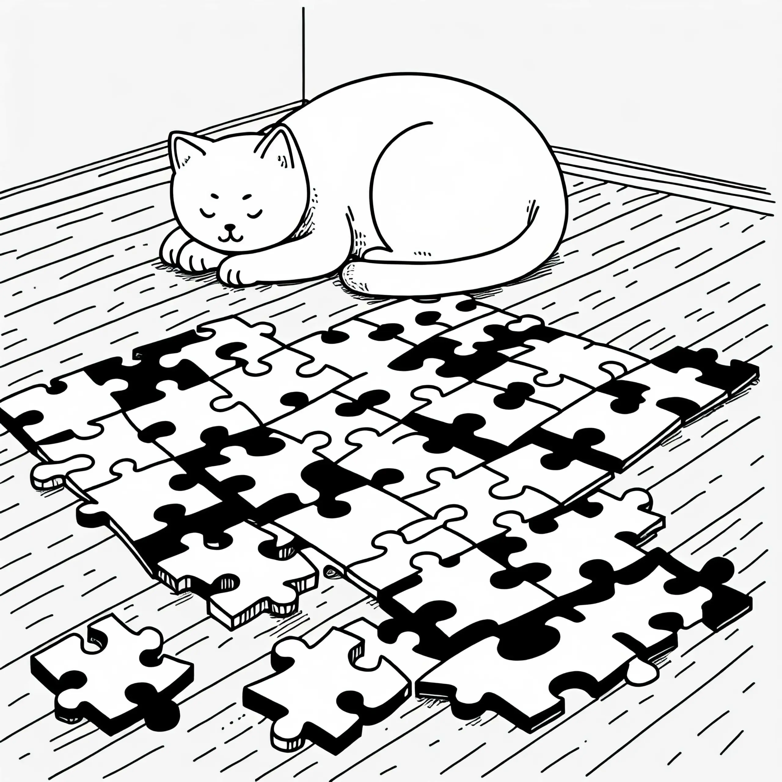 Großes Puzzle Liegt Noch Unvollständig Auf Dem Boden – Ausmalbild Kostenlos