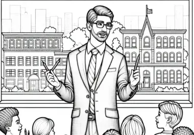 Grundschule mit Lehrer Ausmalbild – Detailreich und Kostenlos