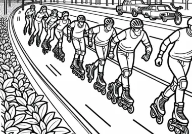 Gruppe Inline-Skater auf Fahrradweg Malvorlage Kostenlos