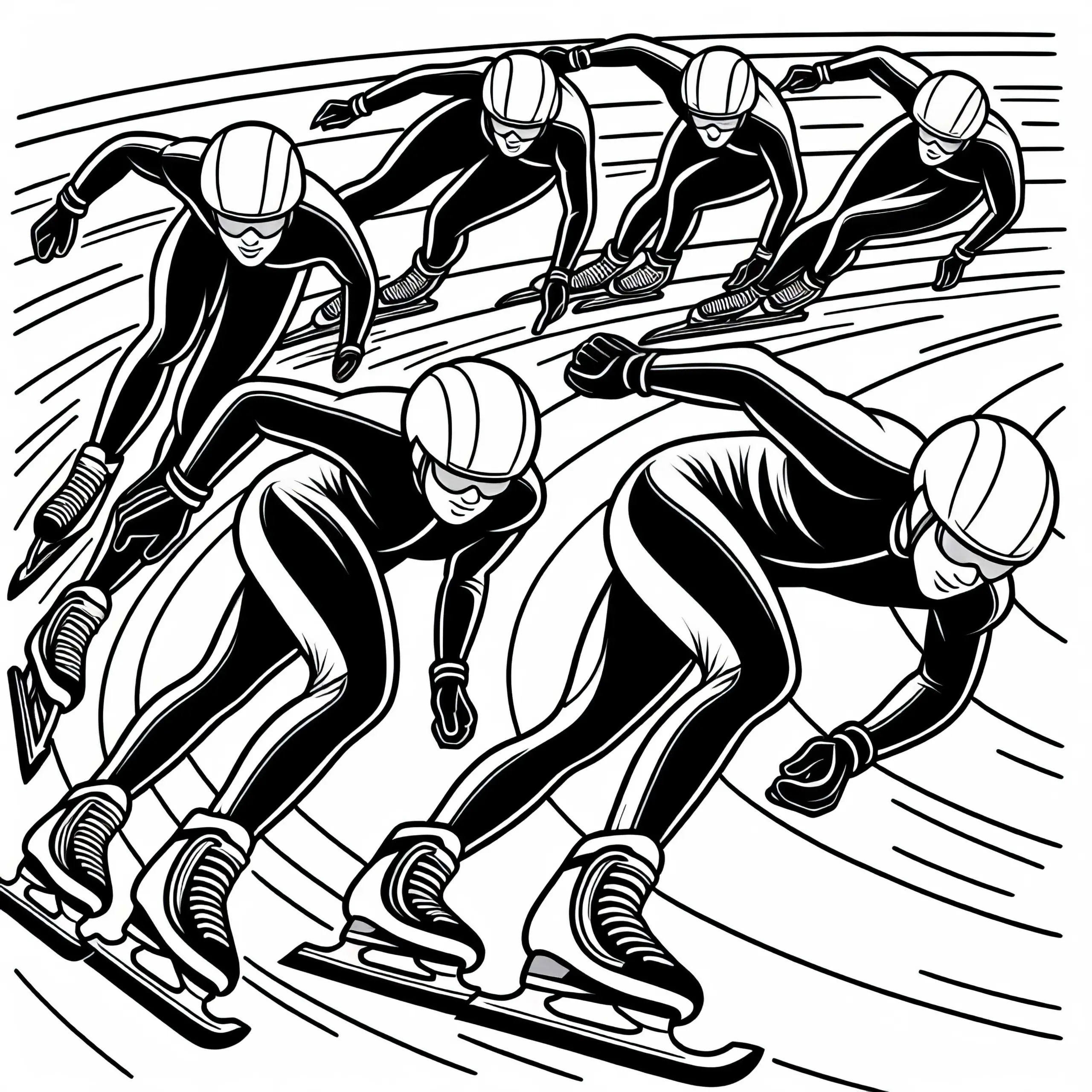 Gruppe von Speedskatern trainiert Kurvenlauf – Malvorlage kostenlos (Ausmalbild)