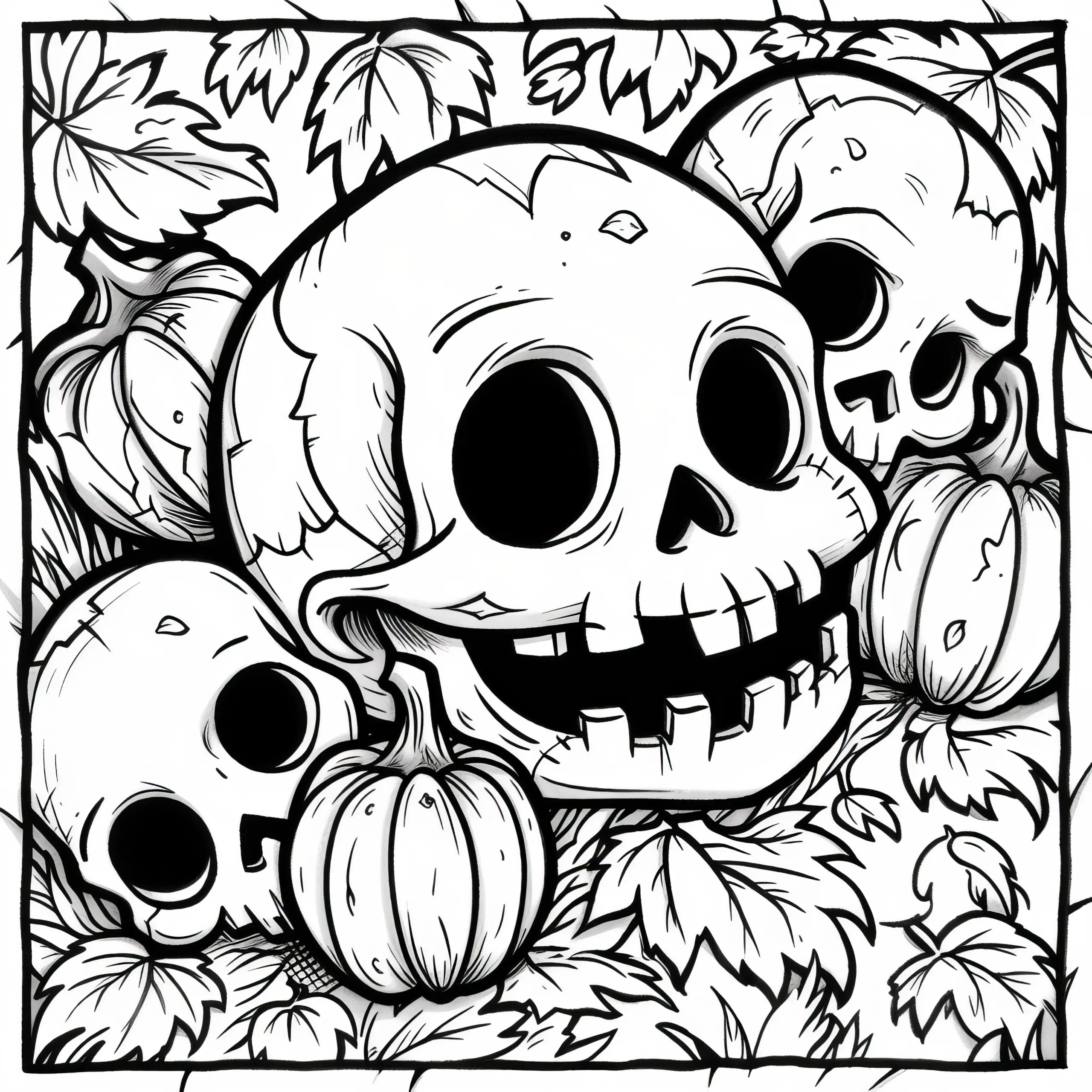 Gruselige Totenköpfe zu Halloween: Malvorlage zum Herunterladen (Kostenlos) (Ausmalbild)