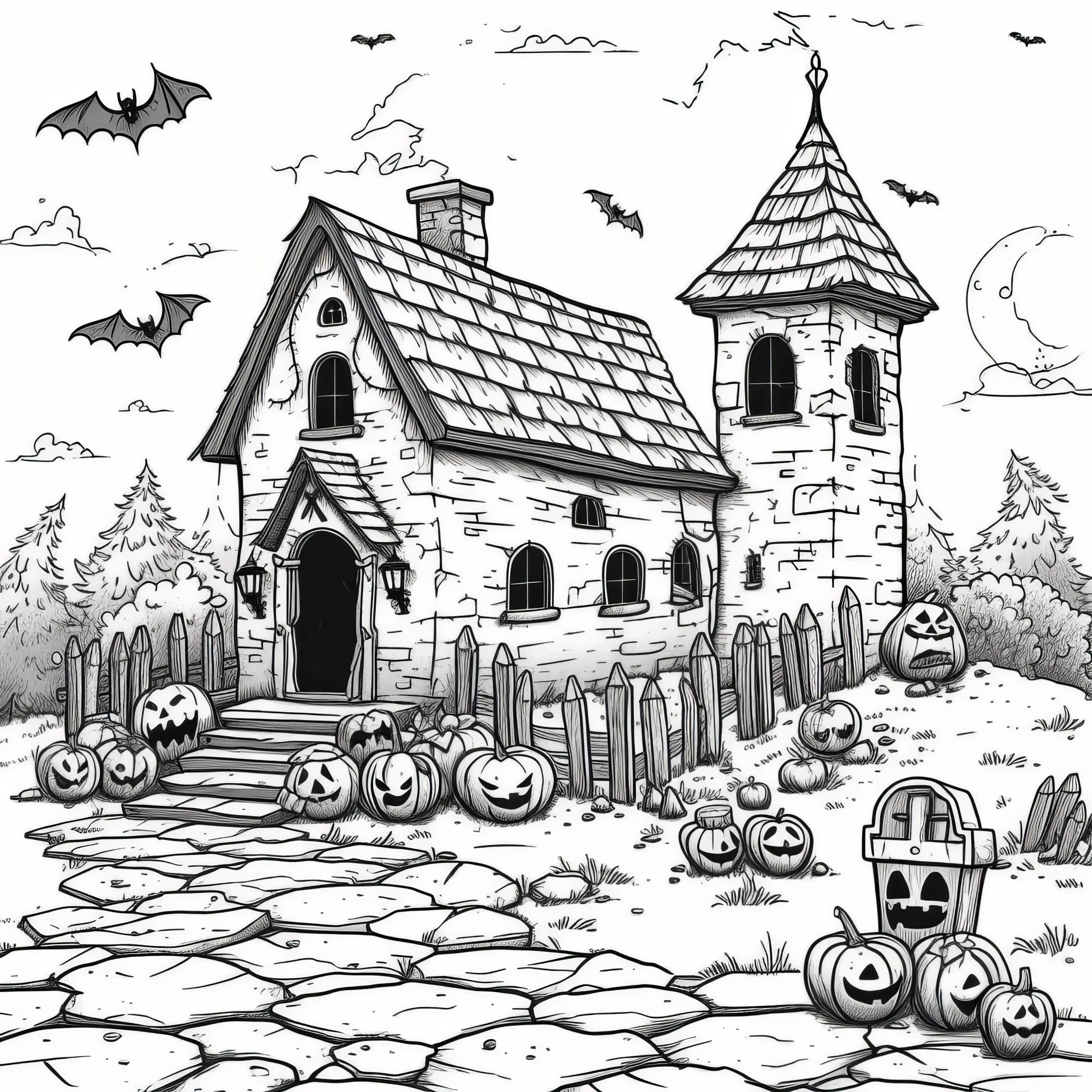 Gruseliges Geisterhaus als gratis Ausmalbild zum Download
