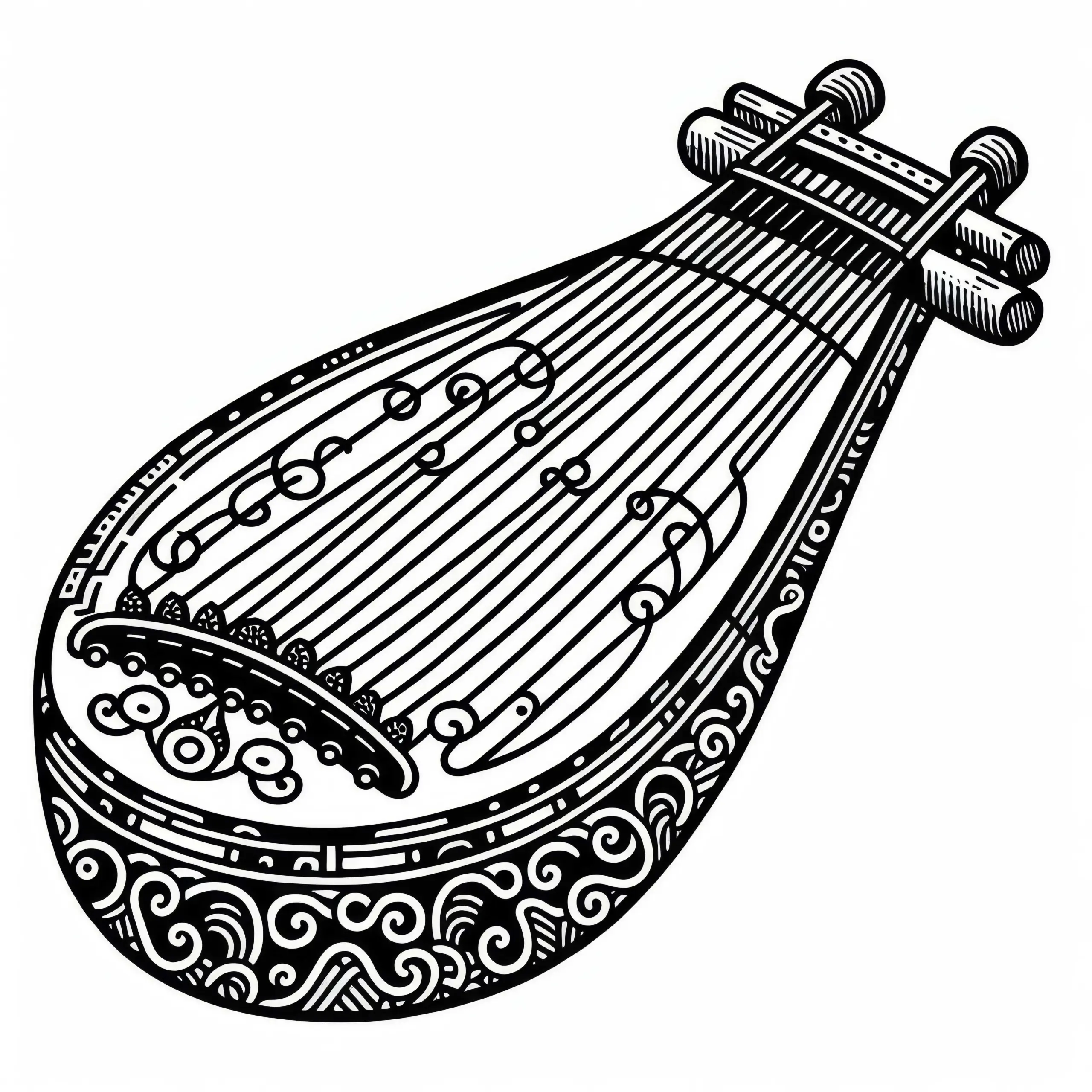 Guzheng Malvorlage – Traditionelles Instrument Kostenlos (Ausmalbild)