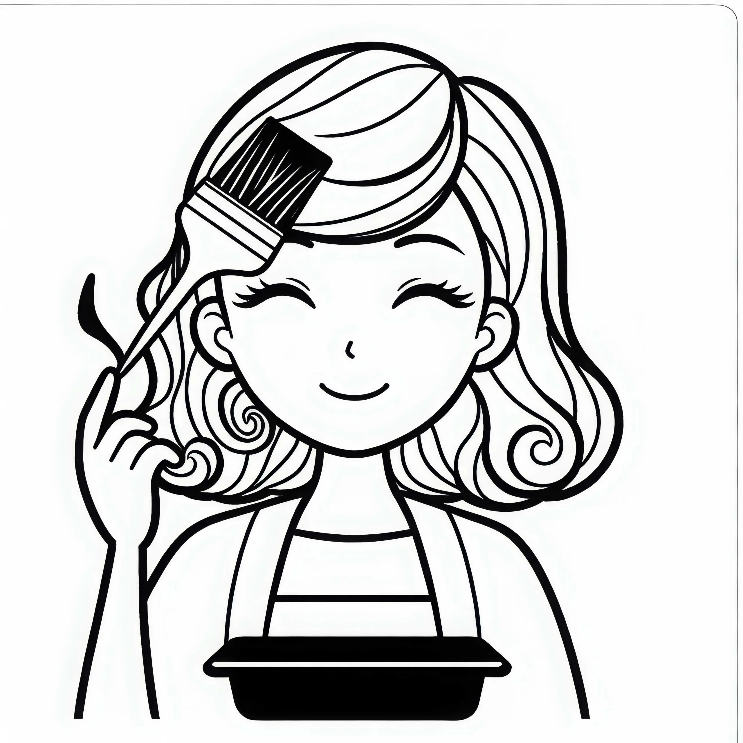 Haare färben mit Pinsel beim Friseur – Malvorlage gratis (Ausmalbild)