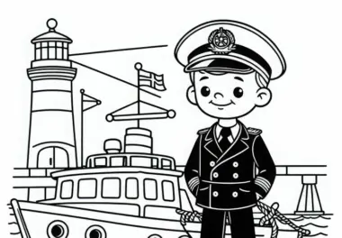 Hafen mit Schiffskapitäne Ausmalbild Kostenlos zum Download