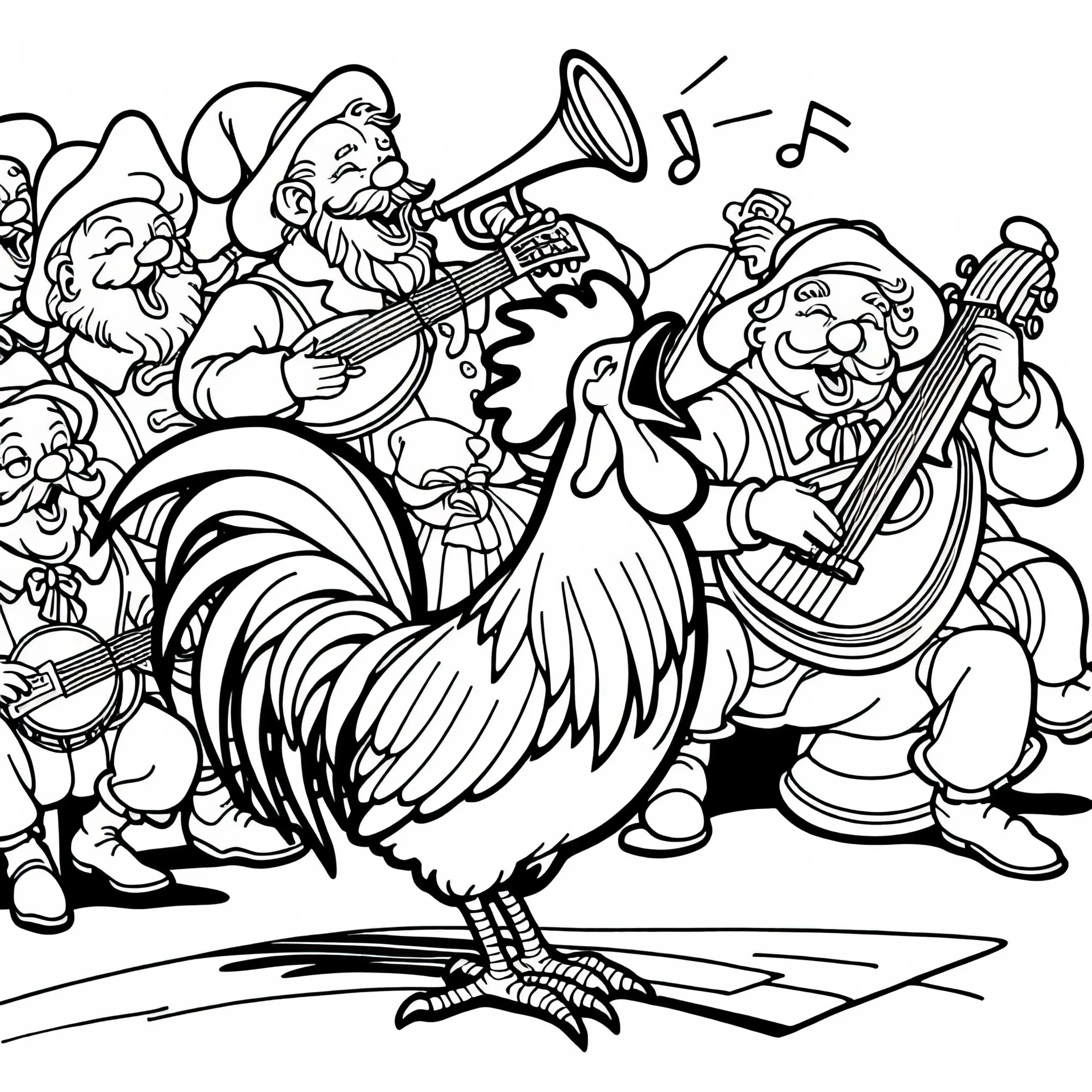 Ein Hahn trällert ein Lied – Ausmalbild Bremer Stadtmusikanten