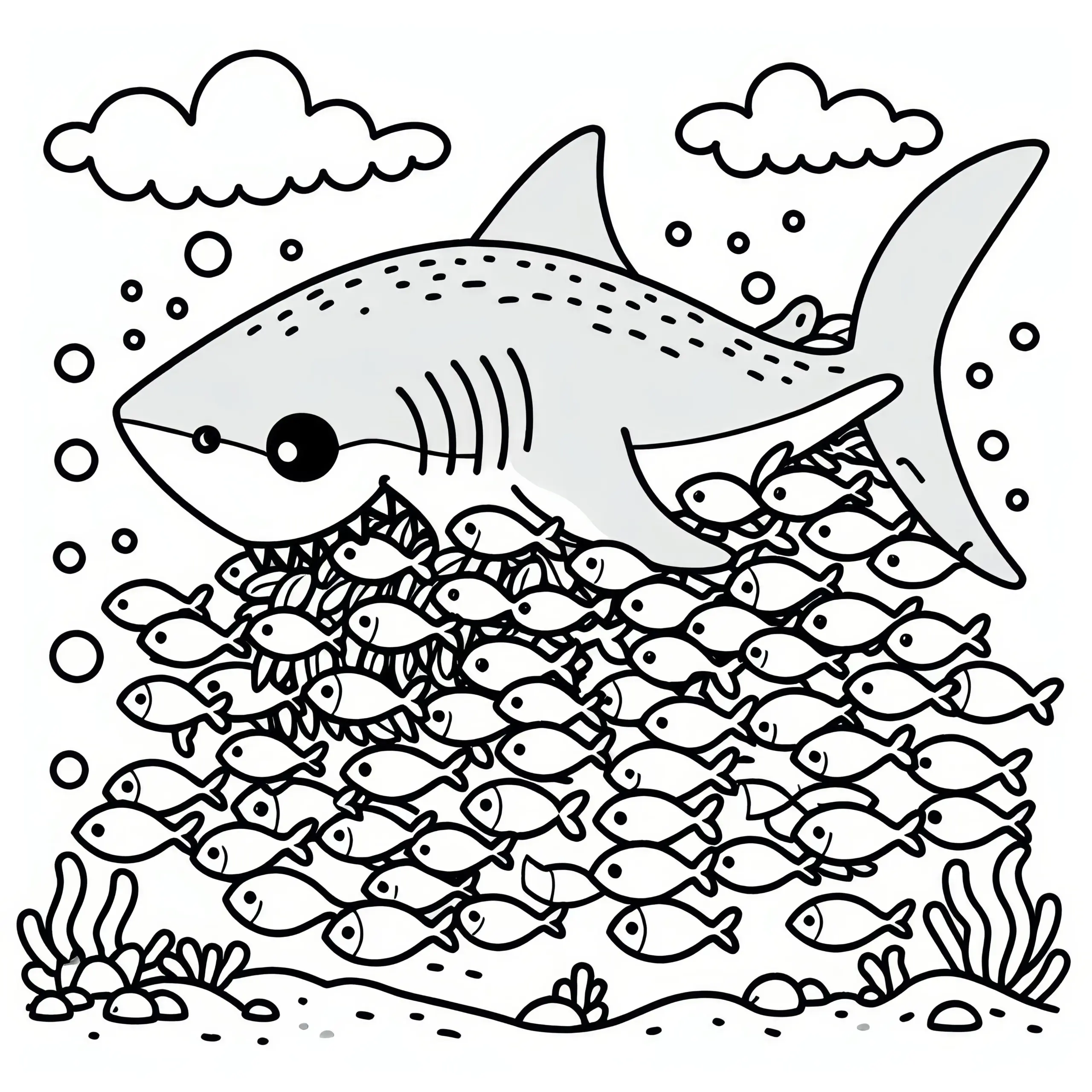 Hai jagt Fische: Kostenloses Ausmalbild