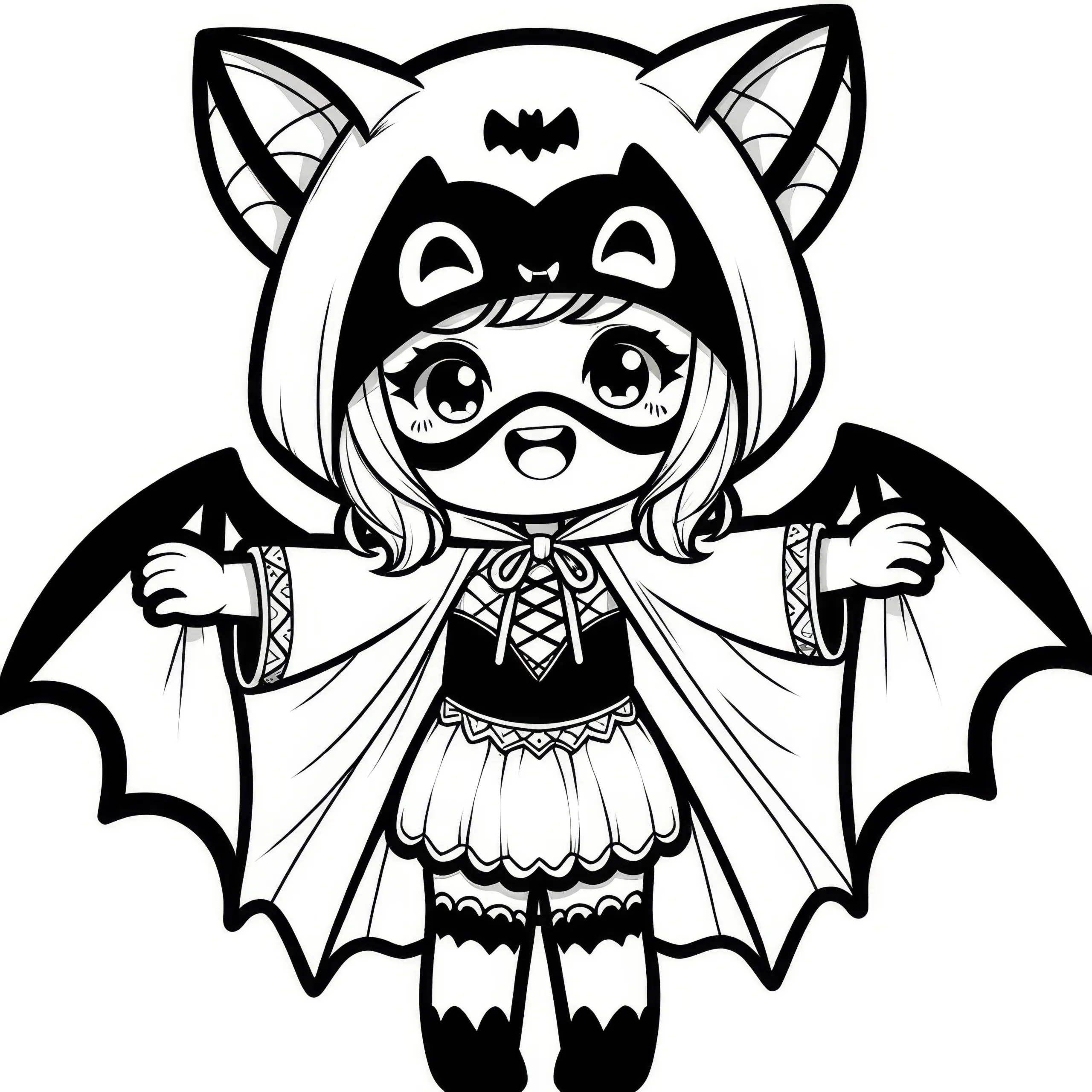 Halloween Kostüm mit cooler Superheldin: Bild zum Ausmalen (Gratis) (Ausmalbild)