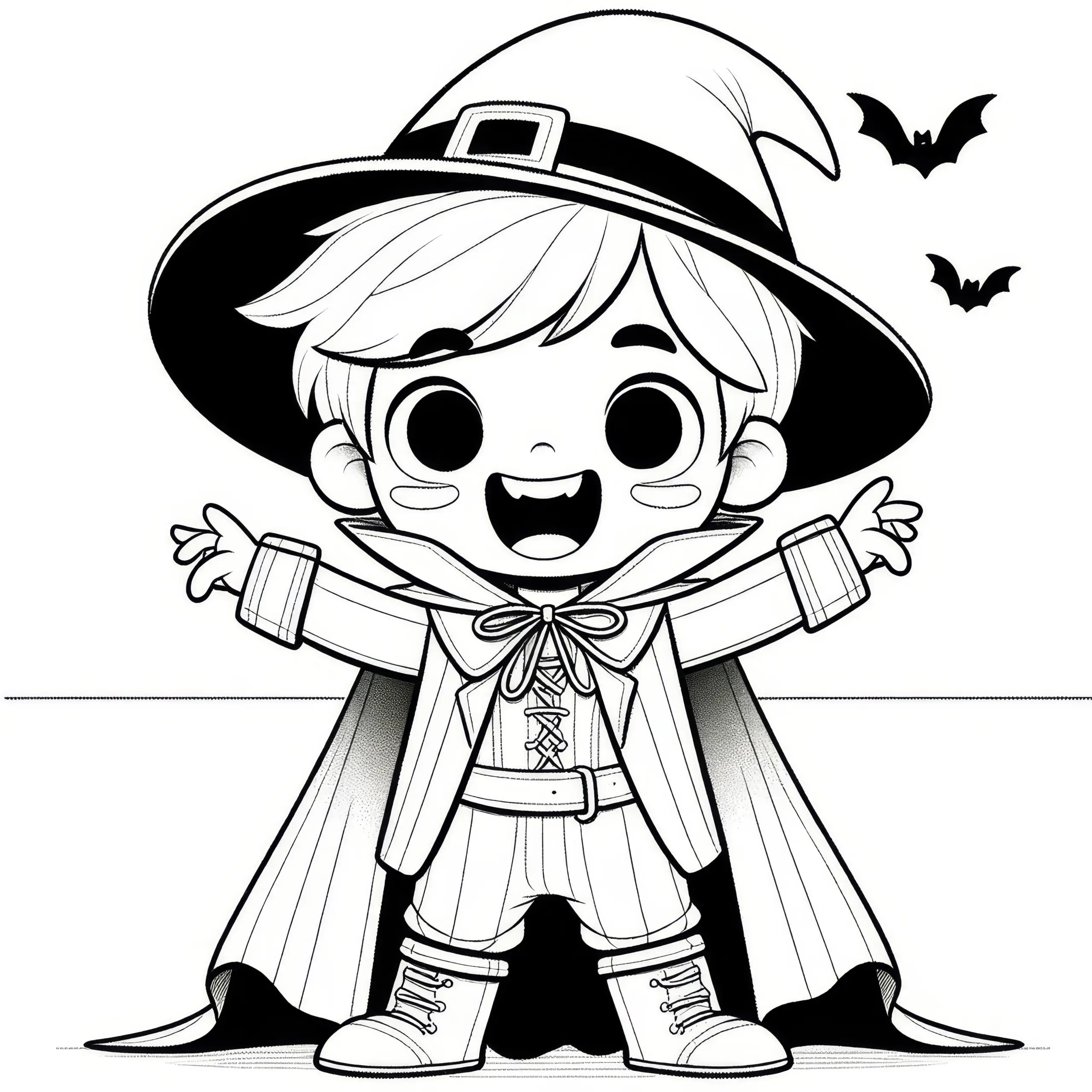 Halloween Kostüm: Fröhlicher Zauberer als Malvorlage zum Ausdrucken (Gratis) (Ausmalbild)