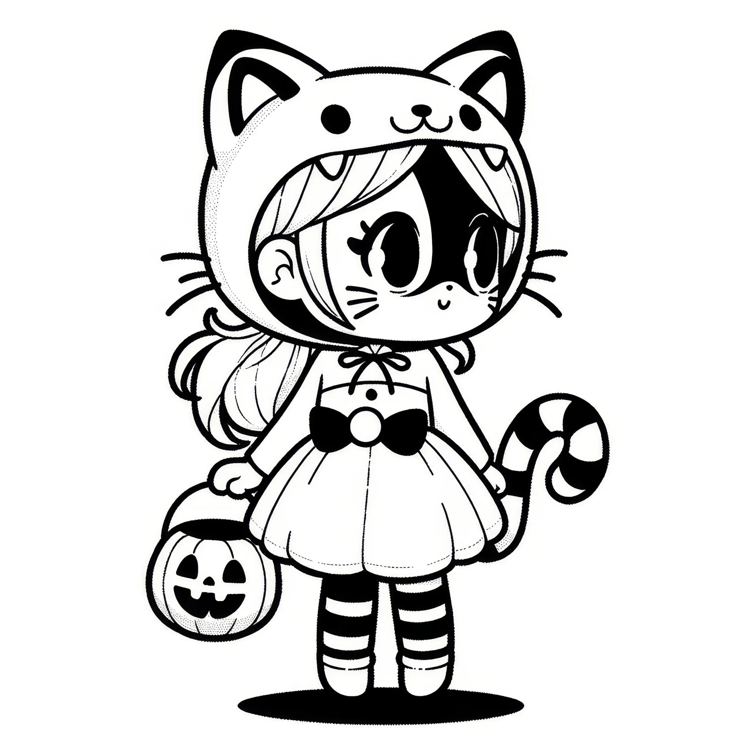 Halloween Kostüm Katze: Einfaches Ausmalbild zum Download (Kostenlos)