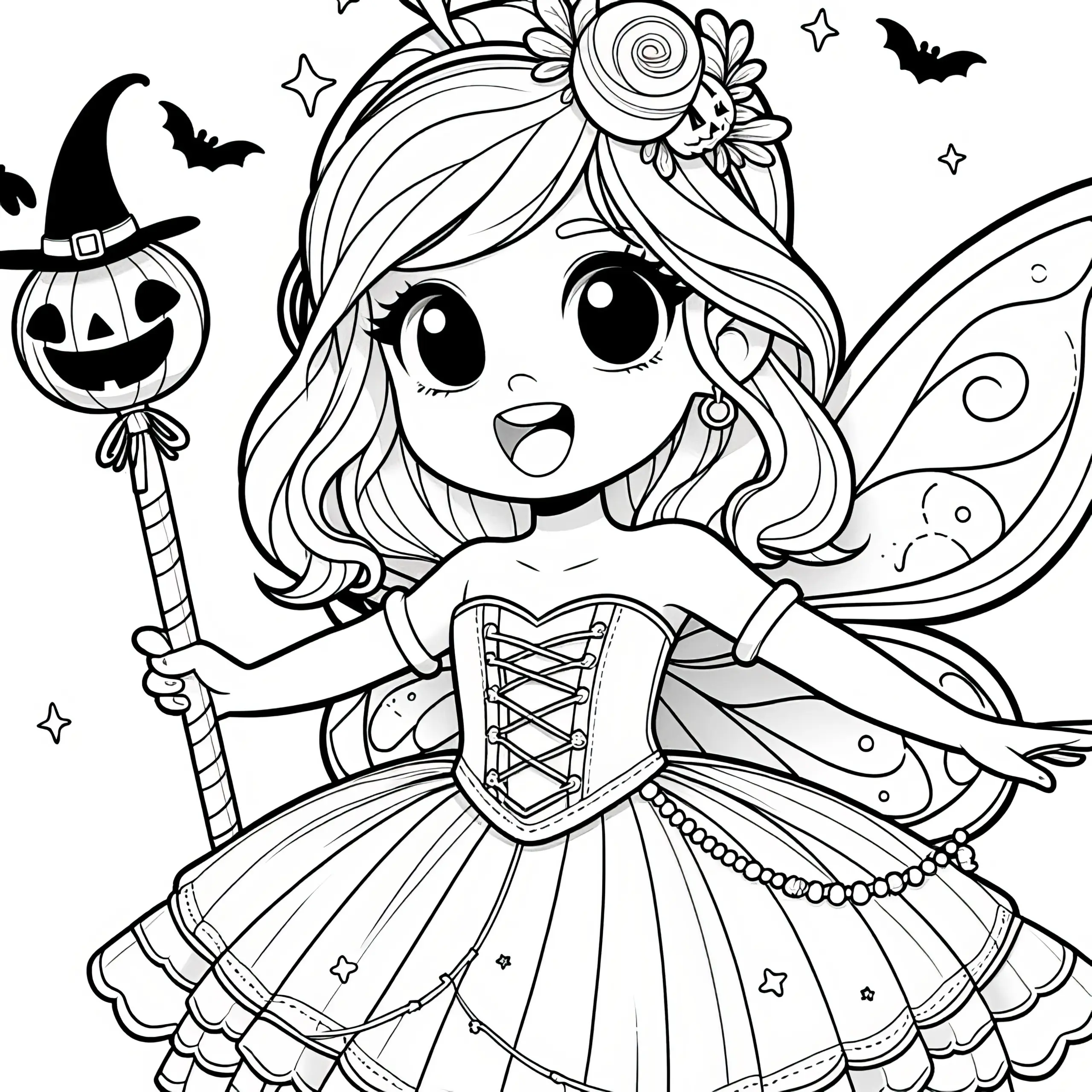 Halloween Kostüm: Süße Fee als Ausmalbild (Gratis)