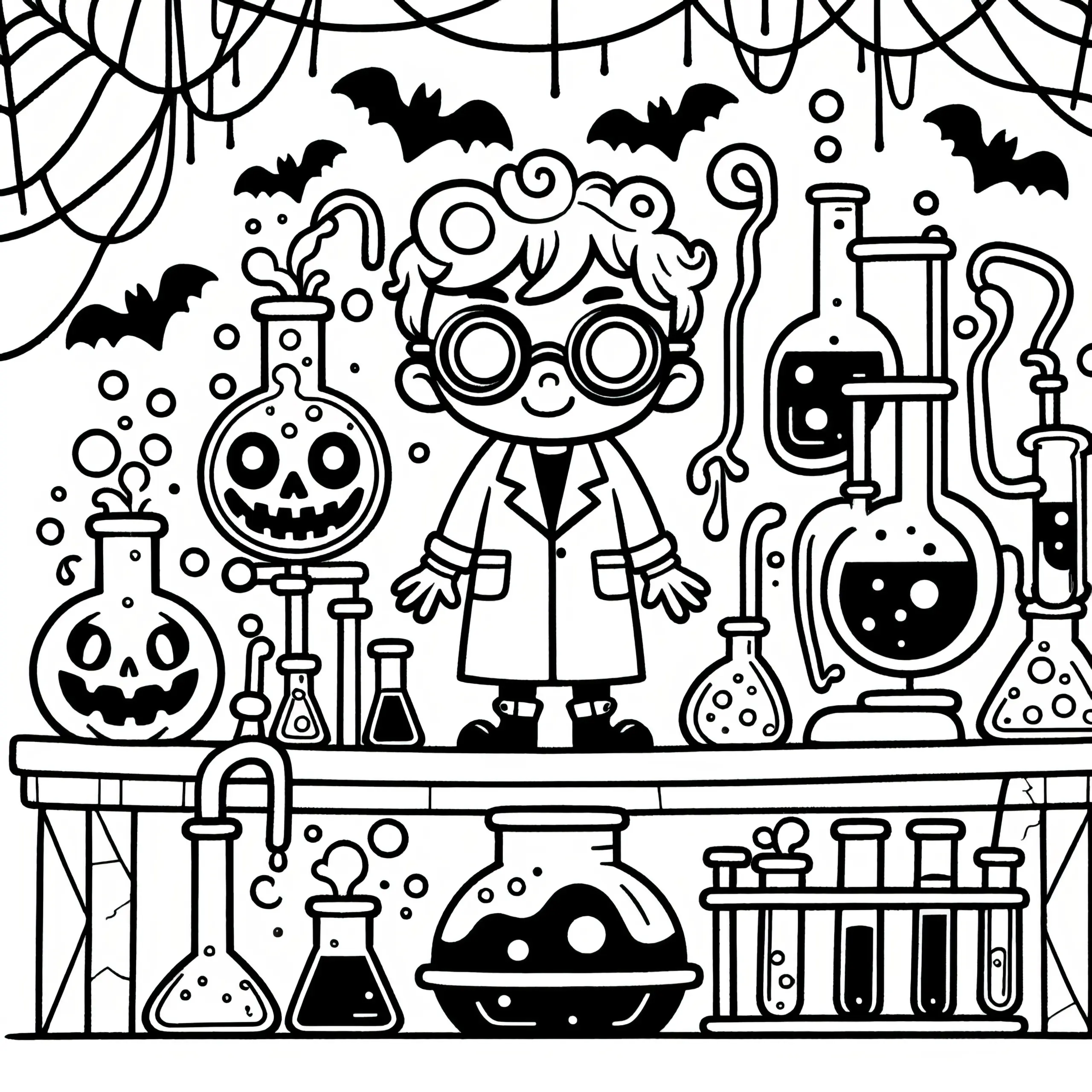 Halloween Kostüm verrückter Professor in Aktion: Ausmalbild (Kostenlos)
