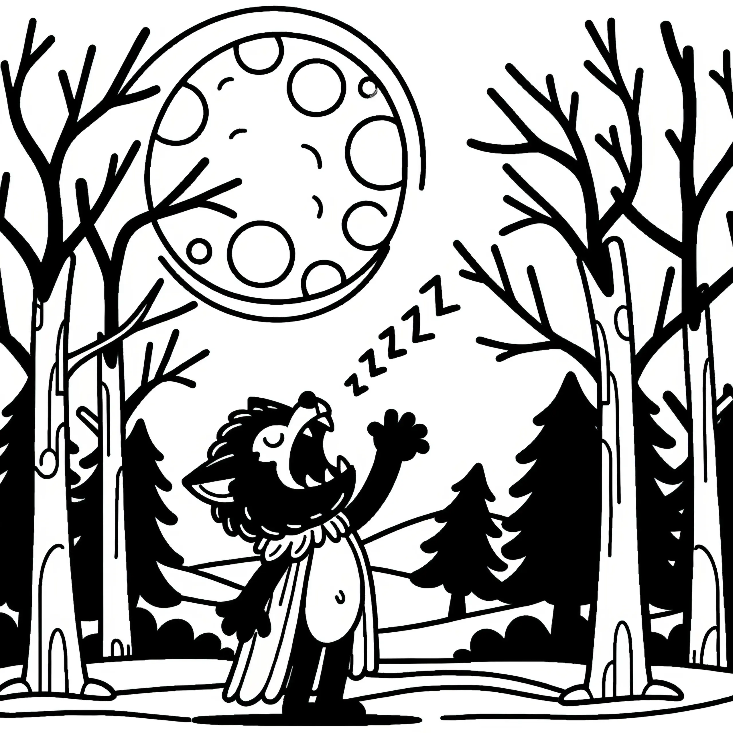 Halloween Kostüm Werwolf im Wald: Ausmalbild zum Download (Gratis)