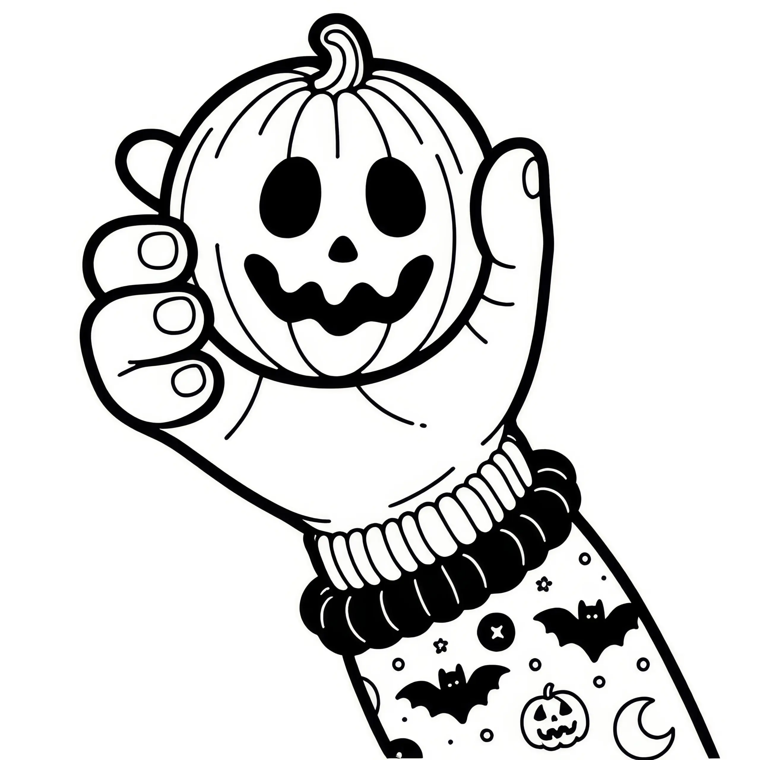 Halloween Malvorlage: Kürbis in einer Hand (Kostenlos) (Ausmalbild)