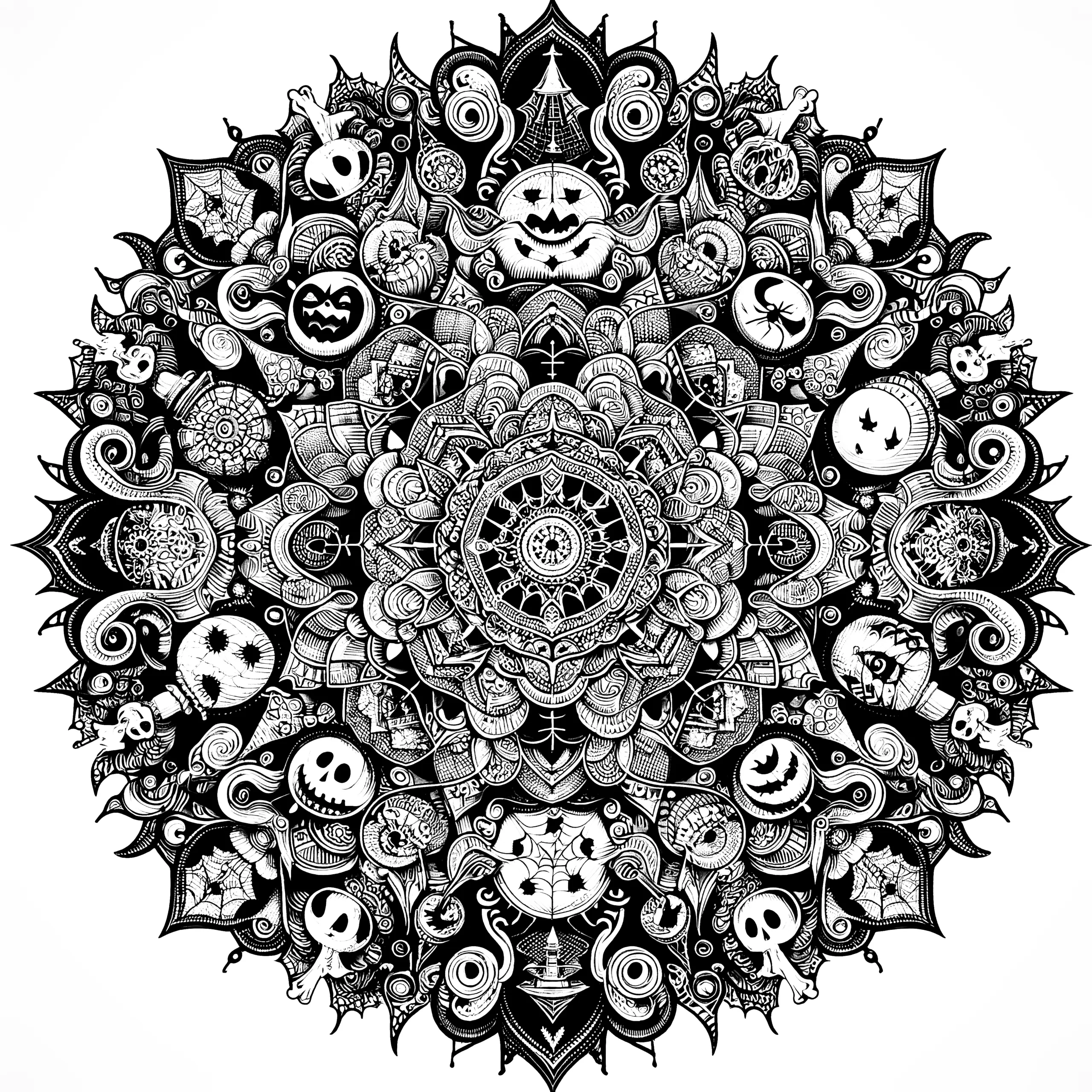 Halloween-Mandala: Mit Geister und Spinnen zum Ausmalen (Ausmalbild)