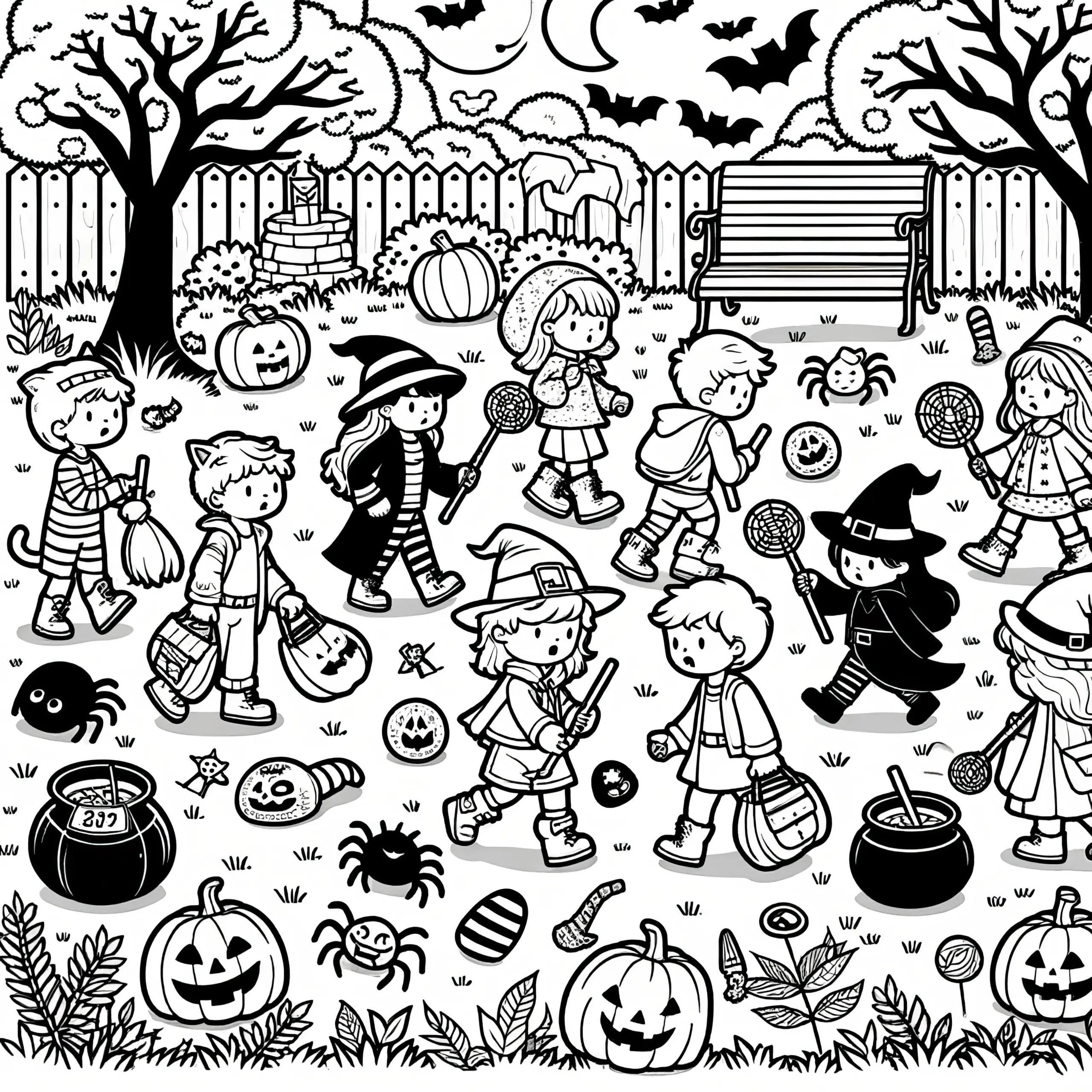 Halloween-Party im Kindergarten: Bild zum Ausmalen (Gratis) (Ausmalbild)