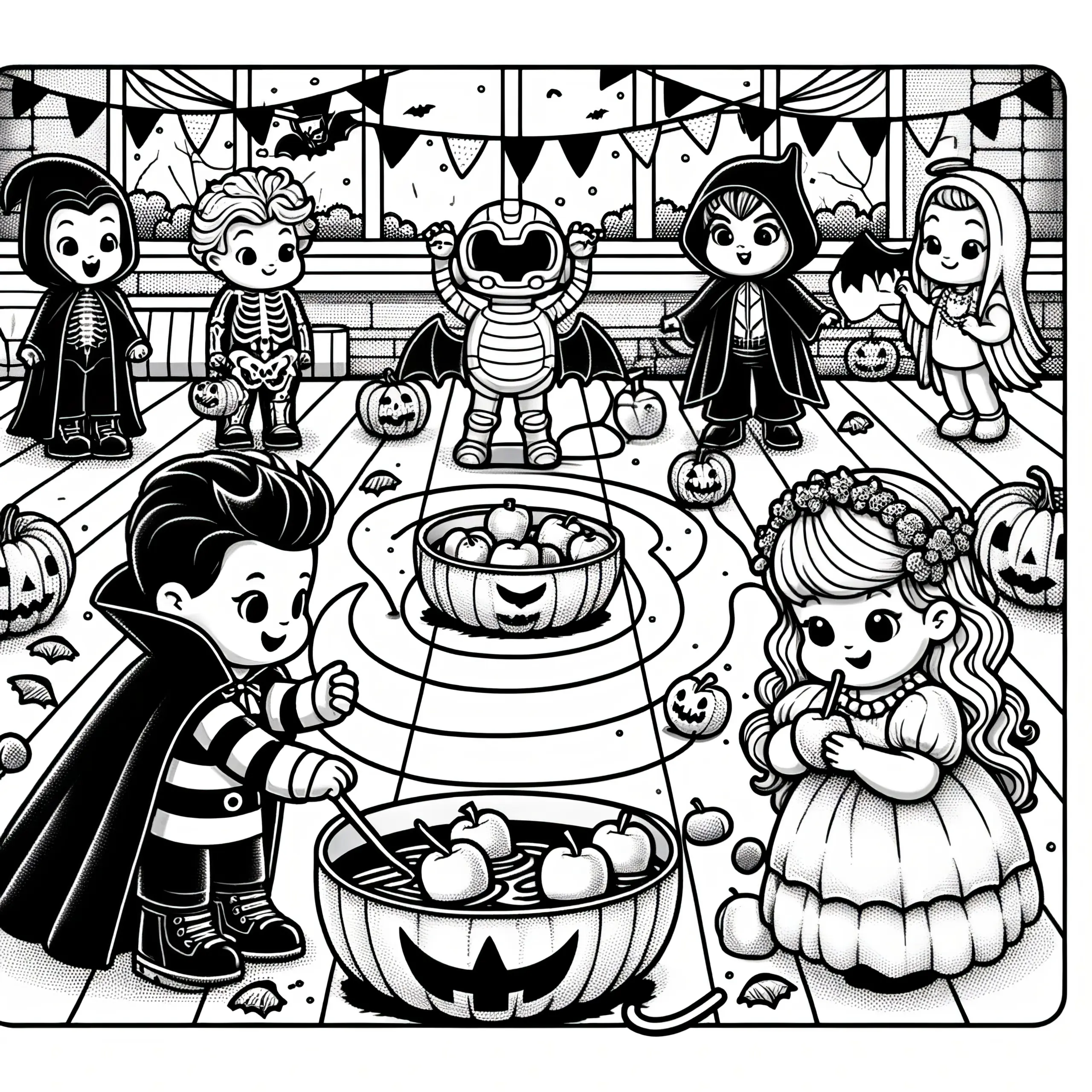 Halloweenfest in der Grundschule: Malvorlage zum Download (Gratis) (Ausmalbild)