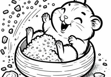 Hamster badet im Sandbad – Ausmalbild kostenlos