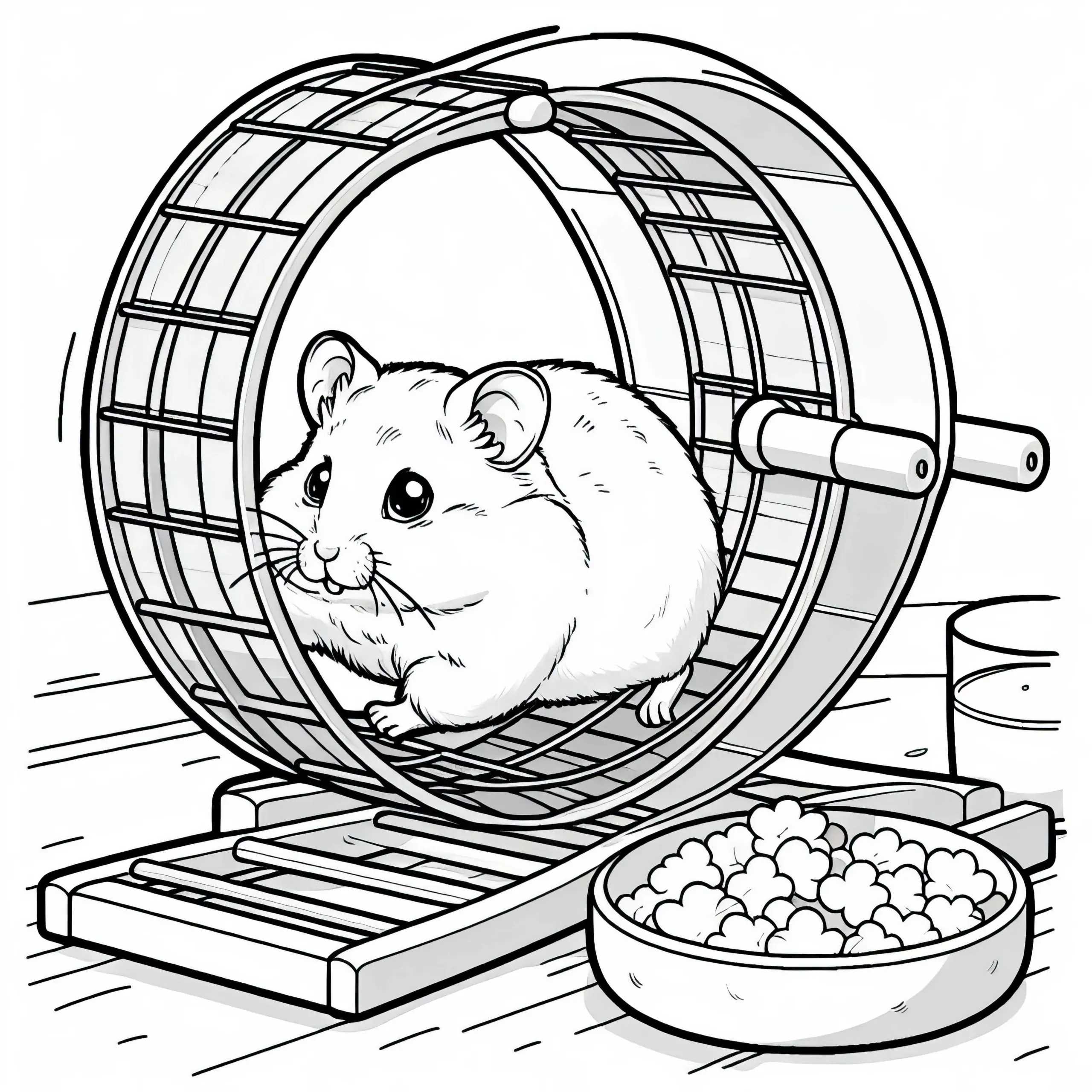 Hamster im Laufrad – Malvorlage gratis zum Download (Ausmalbild)