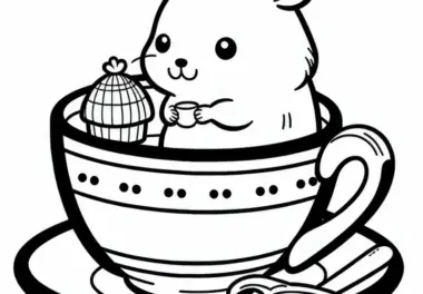 Hamster in Teetasse – Malvorlage kostenlos herunterladen