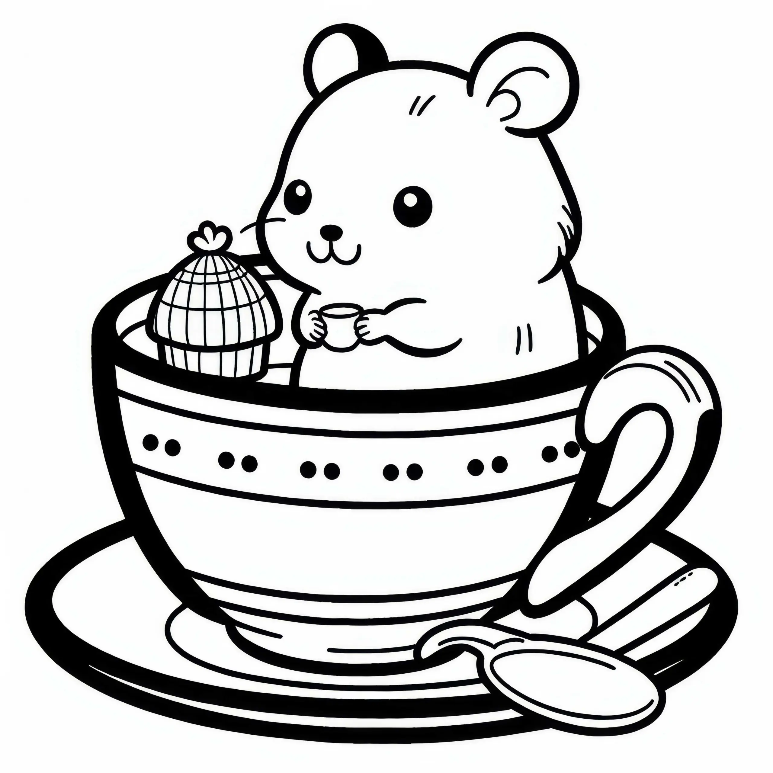 Hamster in Teetasse – Malvorlage kostenlos herunterladen (Ausmalbild)