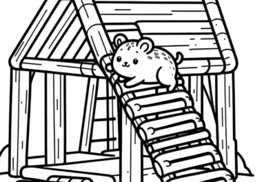 Hamster klettert an Rampe hoch – Ausmalbild kostenlos