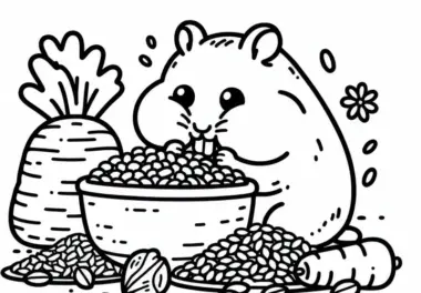 Hamster sammelt Futter – Ausmalbild kostenlos