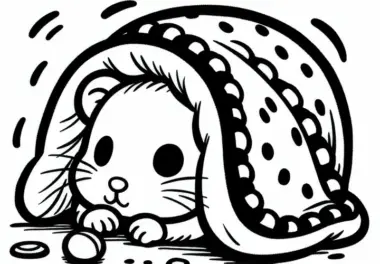 Hamster versteckt sich unter Decke – Malvorlage kostenlos