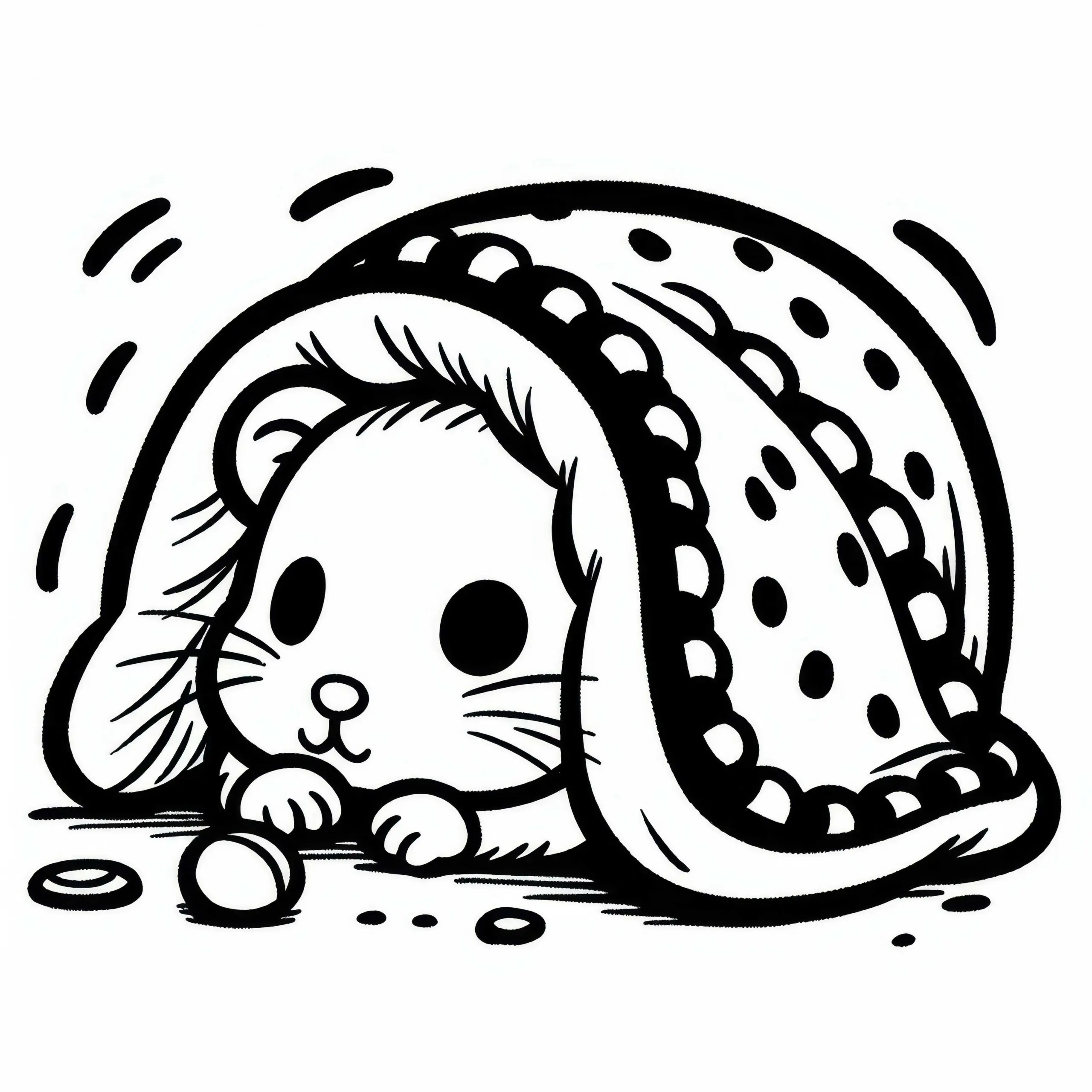 Hamster versteckt sich unter Decke – Malvorlage kostenlos (Ausmalbild)