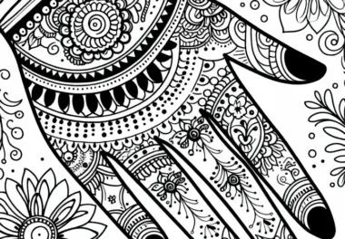 Hand mit Henna-Muster Malvorlage für Mädchen ab zwölf – Kostenloses Ausmalbild