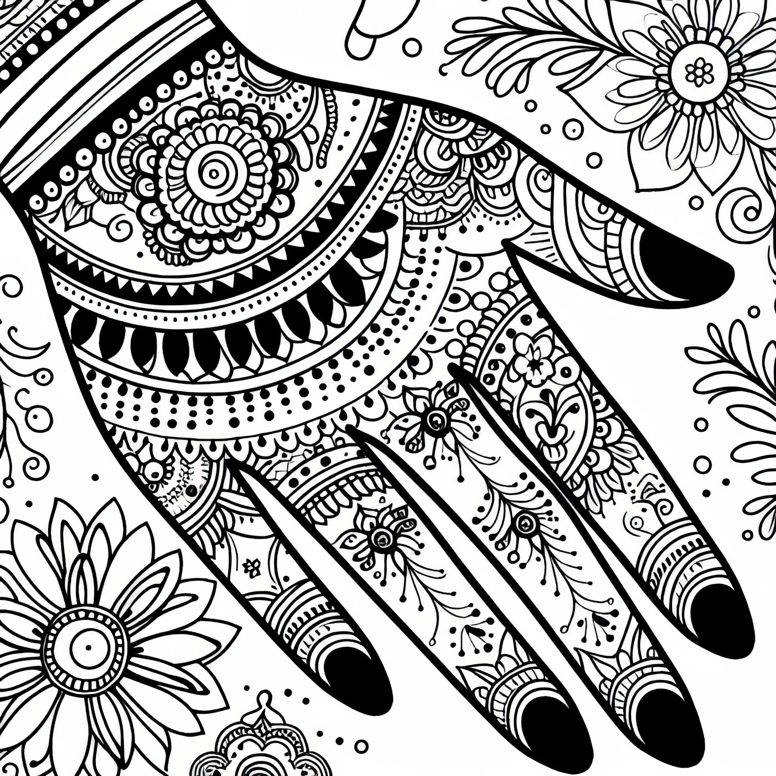 Hand mit Henna-Muster Malvorlage für Mädchen ab zwölf – Kostenloses Ausmalbild