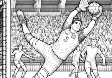 Handballtorwart macht Parade – Ausmalbild detailreich gratis