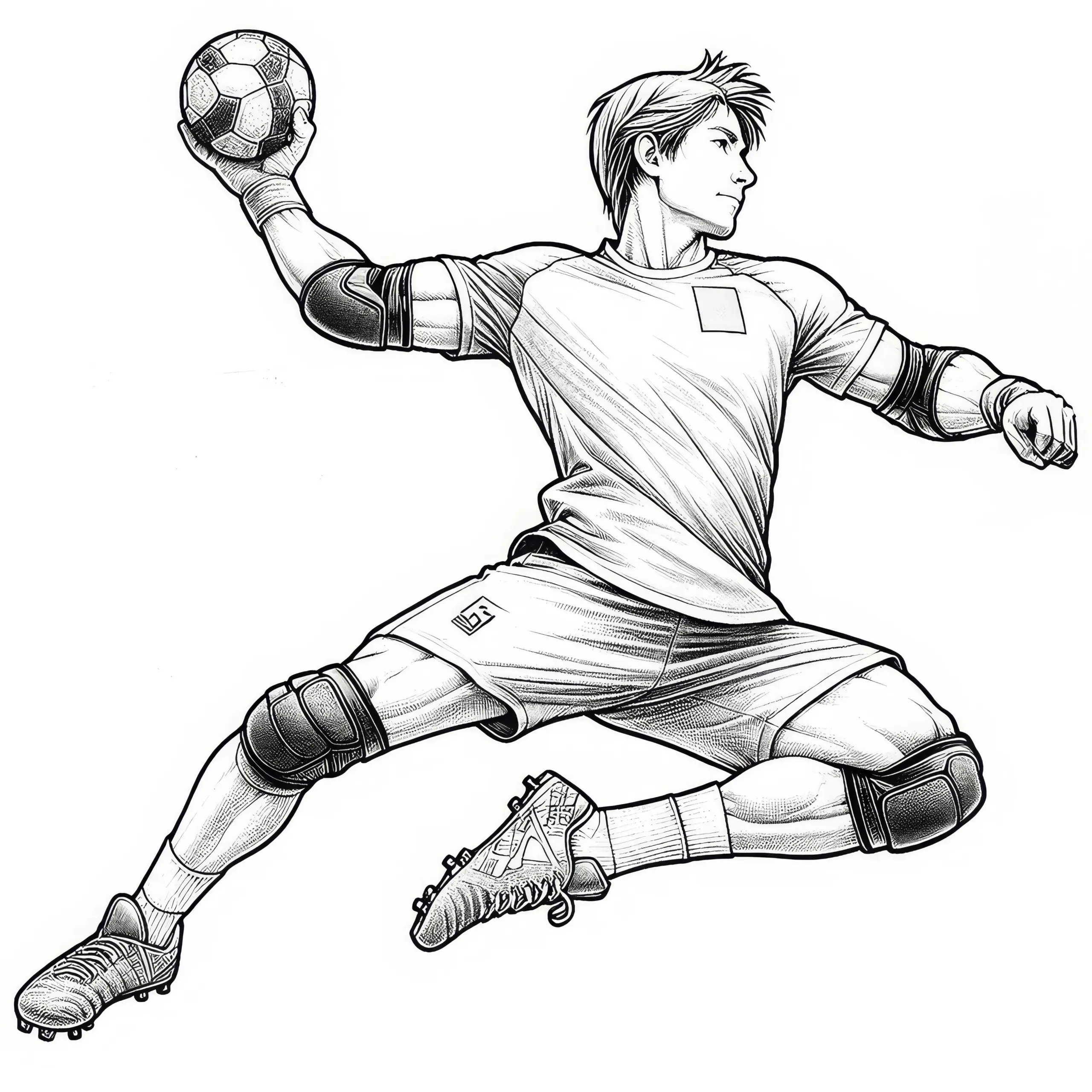 Handballer Malvorlage Detailreich Kostenlos (Ausmalbild)