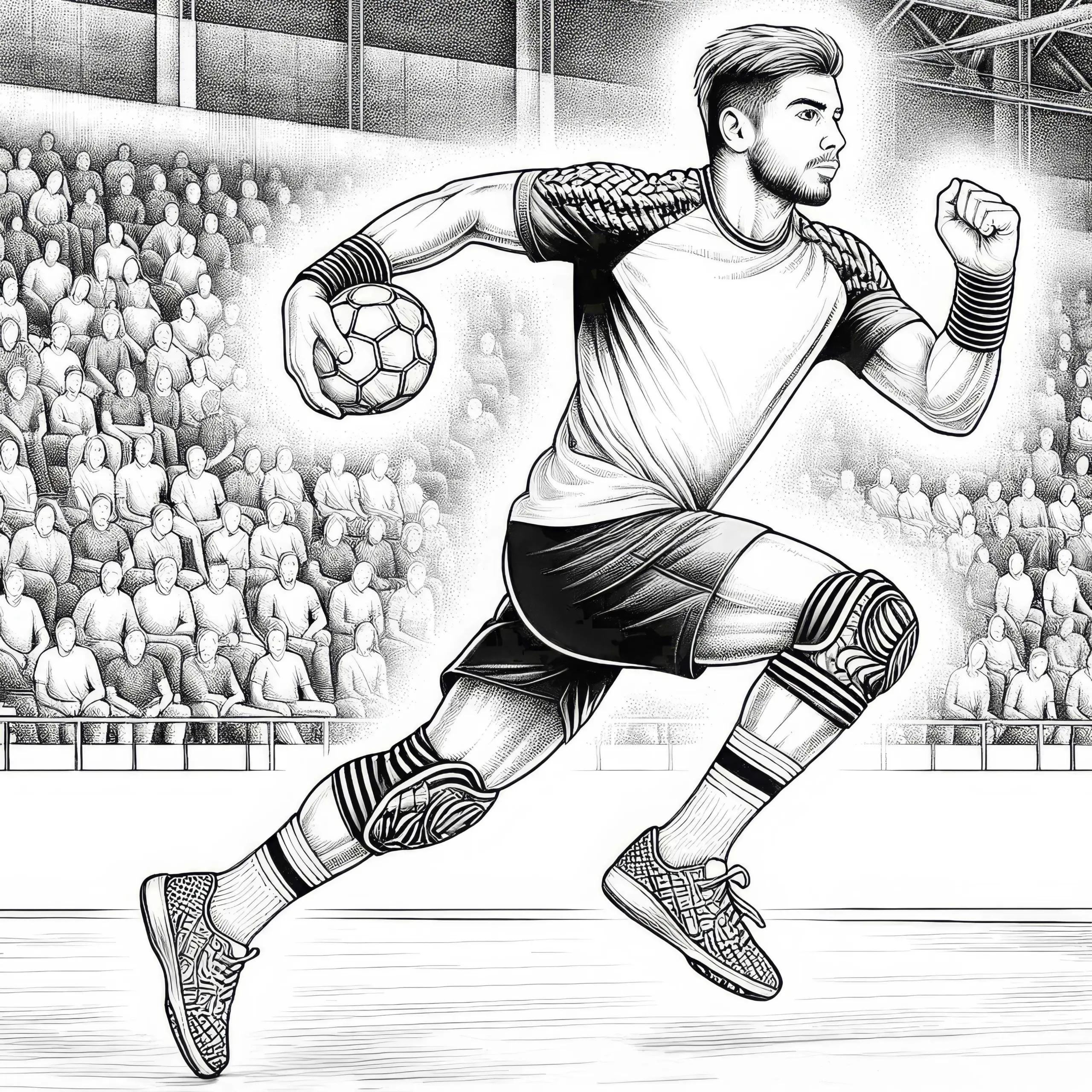 Handballer Malvorlage: realistisch und gratis (Ausmalbild)
