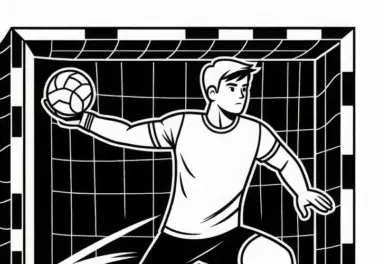 Handballer wirft Ball mit voller Kraft – Malvorlage kostenlos