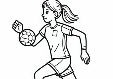 Handballerin rennt über das Spielfeld – Ausmalbild kostenlos