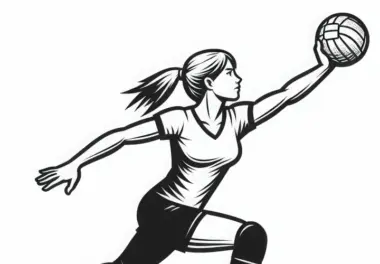 Handballerin stoppt Ball in der Luft mit einer Hand – Malvorlage kostenlos