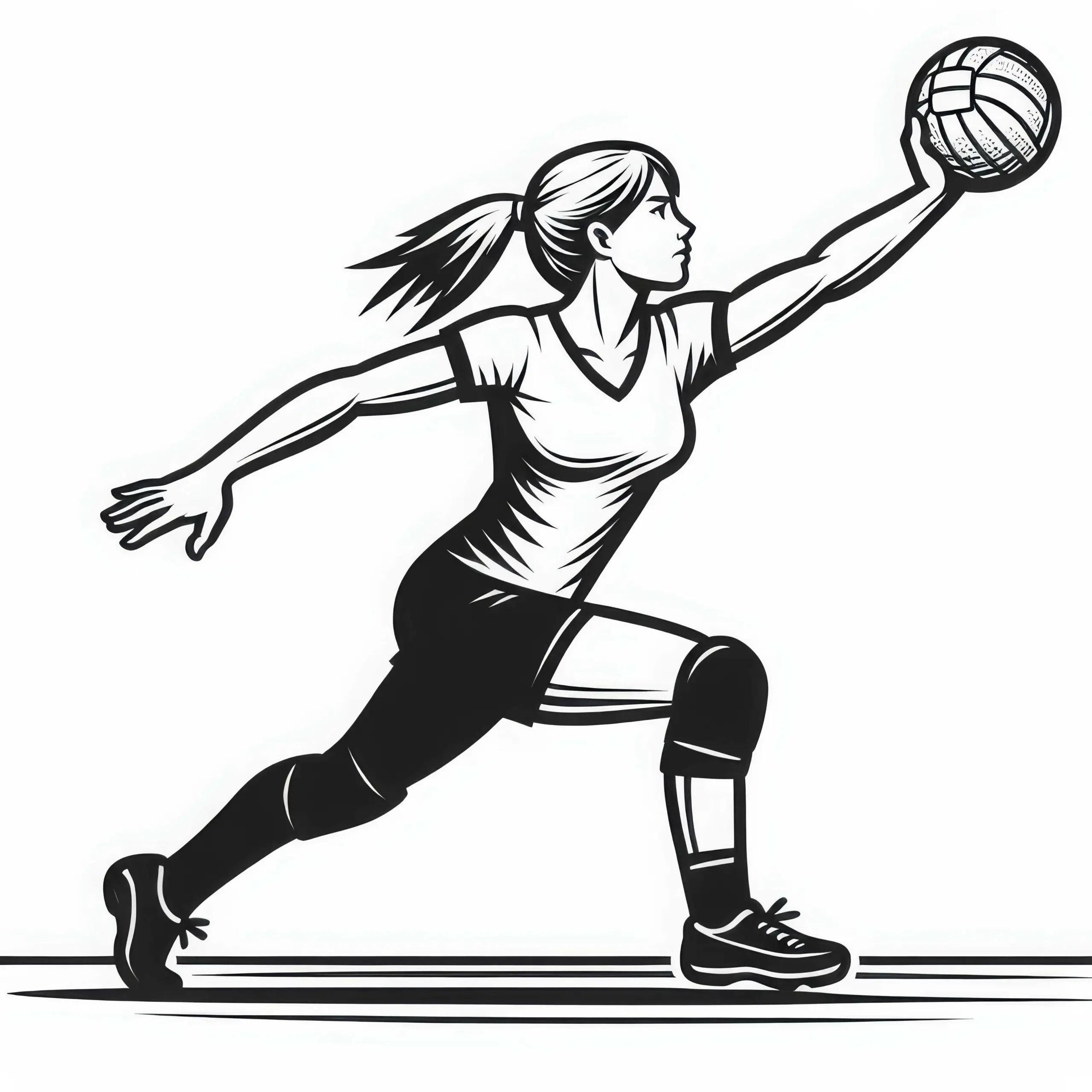 Handballerin stoppt Ball in der Luft mit einer Hand – Malvorlage kostenlos (Ausmalbild)